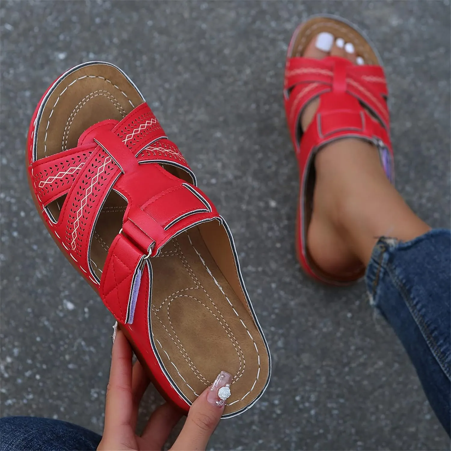 Ladmiple Sandals Women Dressy Summer Flat Flip Flops Arch Support Orthopedic Slides Orthotic Slippers for Plantar Fasciitis