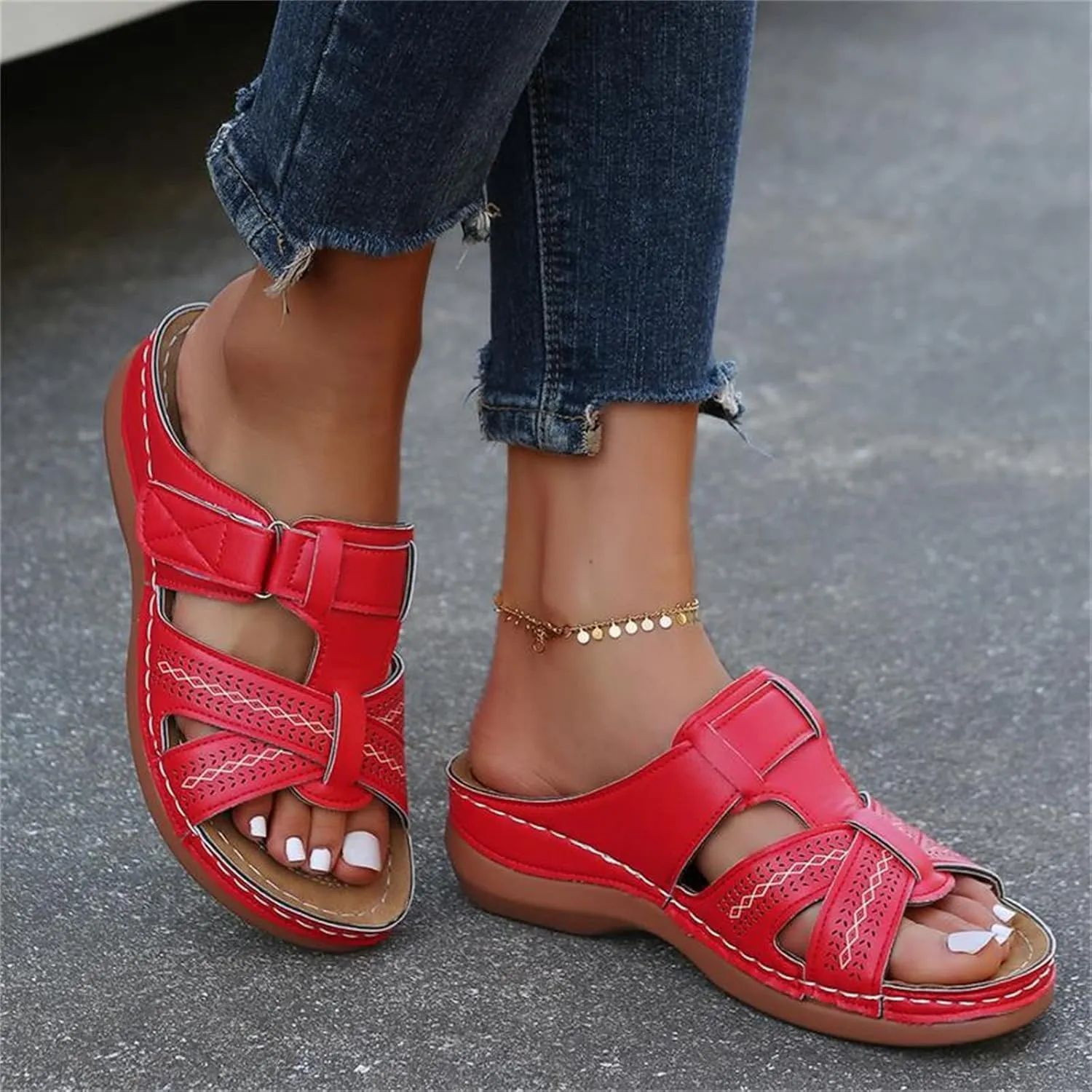 Ladmiple Sandals Women Dressy Summer Flat Flip Flops Arch Support Orthopedic Slides Orthotic Slippers for Plantar Fasciitis