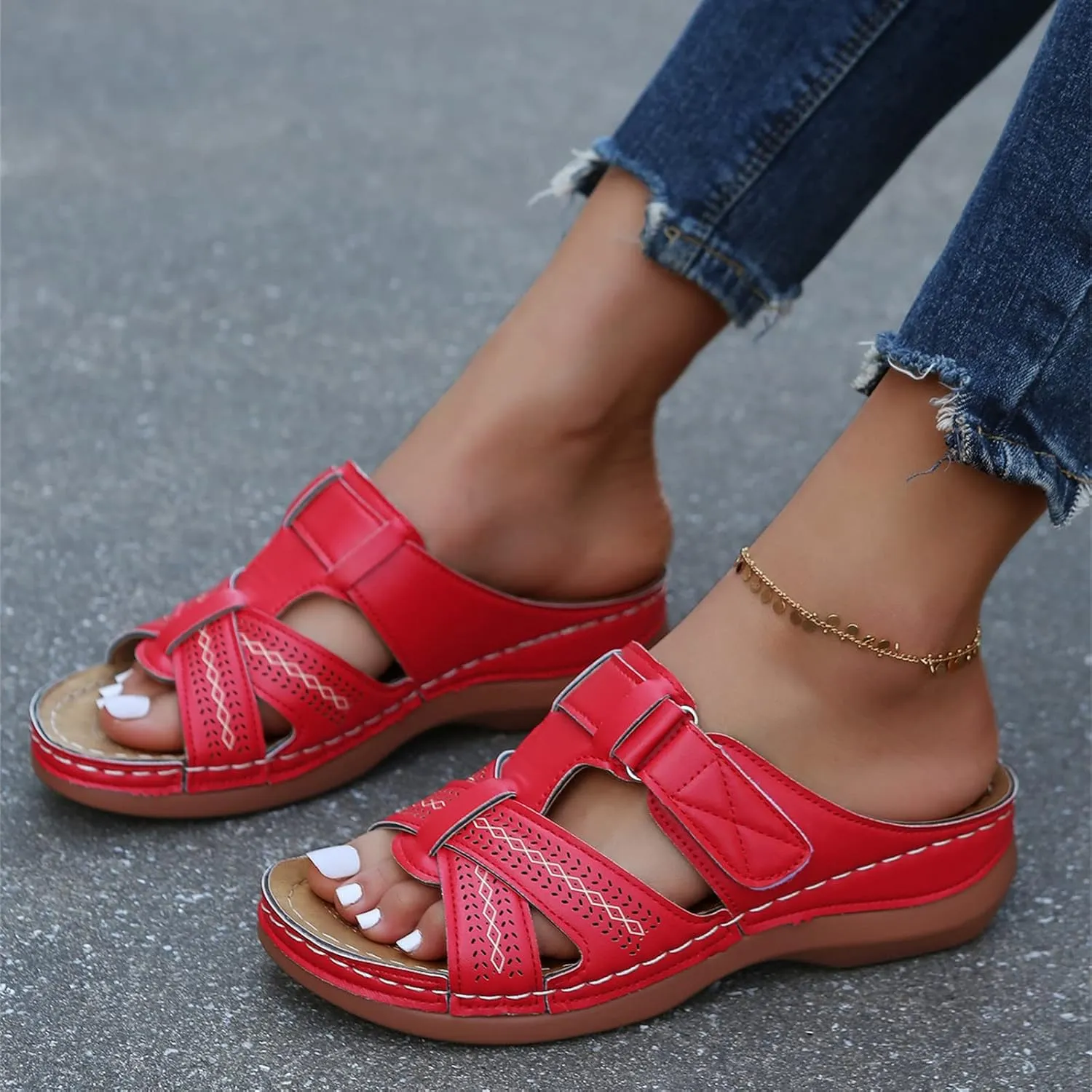 Ladmiple Sandals Women Dressy Summer Flat Flip Flops Arch Support Orthopedic Slides Orthotic Slippers for Plantar Fasciitis
