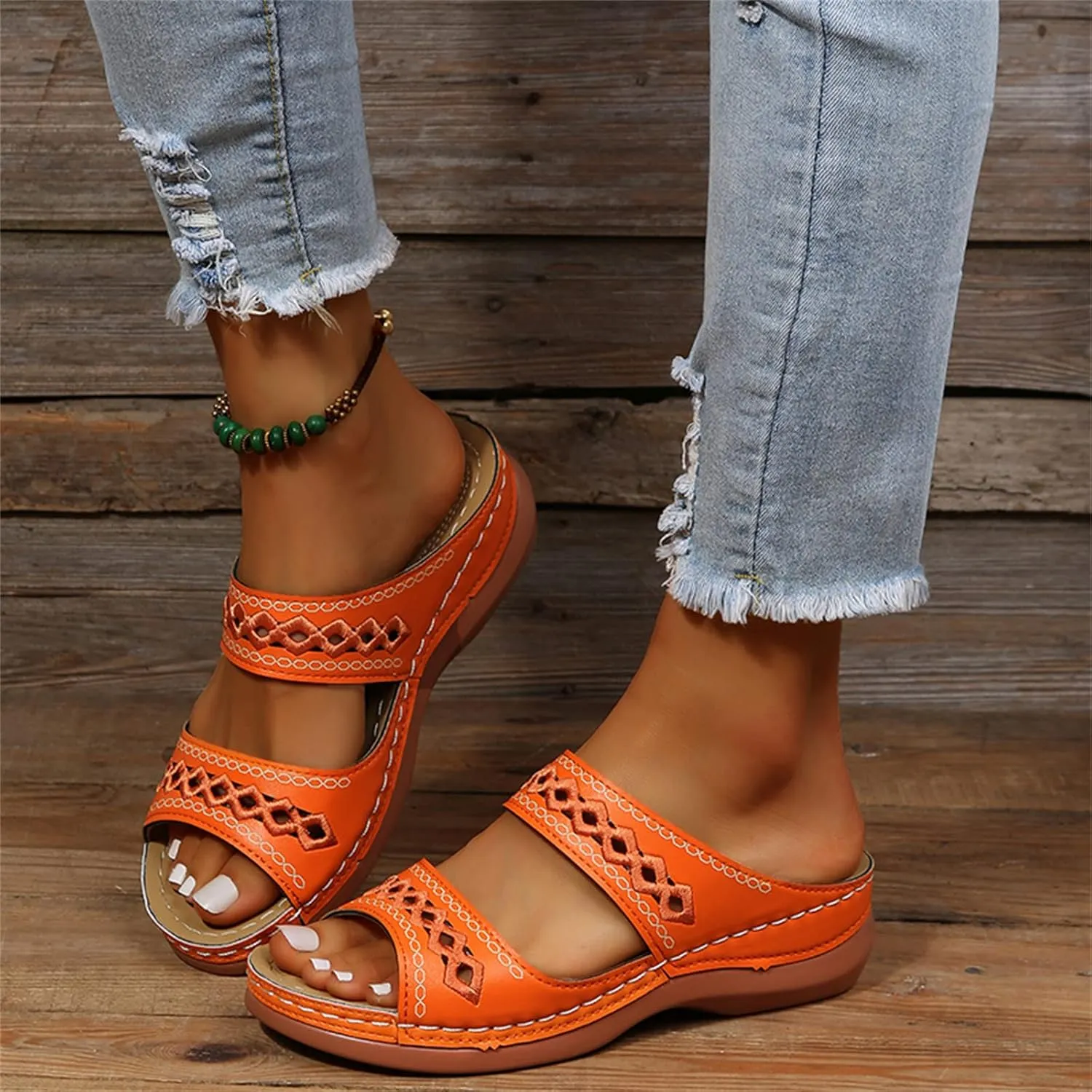 Ladmiple Sandals Women Dressy Summer Flat Island Cute Casual Beach Shoes Orthotic Flips Flops Arch Support Orthopedic Slides