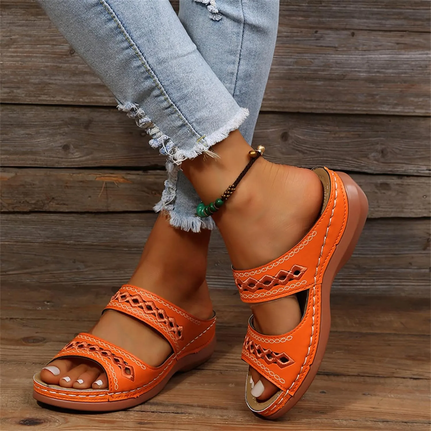 Ladmiple Sandals Women Dressy Summer Flat Island Cute Casual Beach Shoes Orthotic Flips Flops Arch Support Orthopedic Slides
