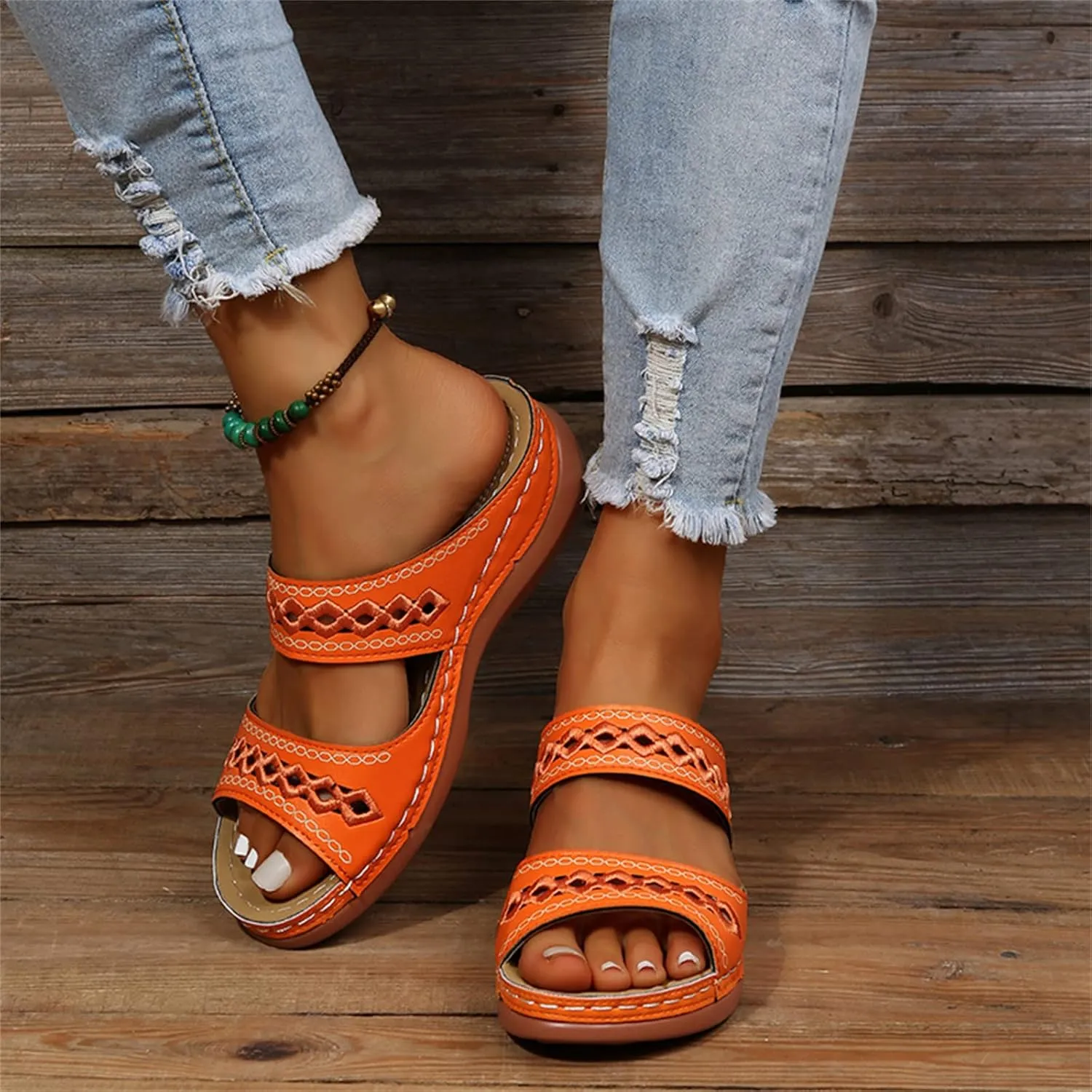 Ladmiple Sandals Women Dressy Summer Flat Island Cute Casual Beach Shoes Orthotic Flips Flops Arch Support Orthopedic Slides