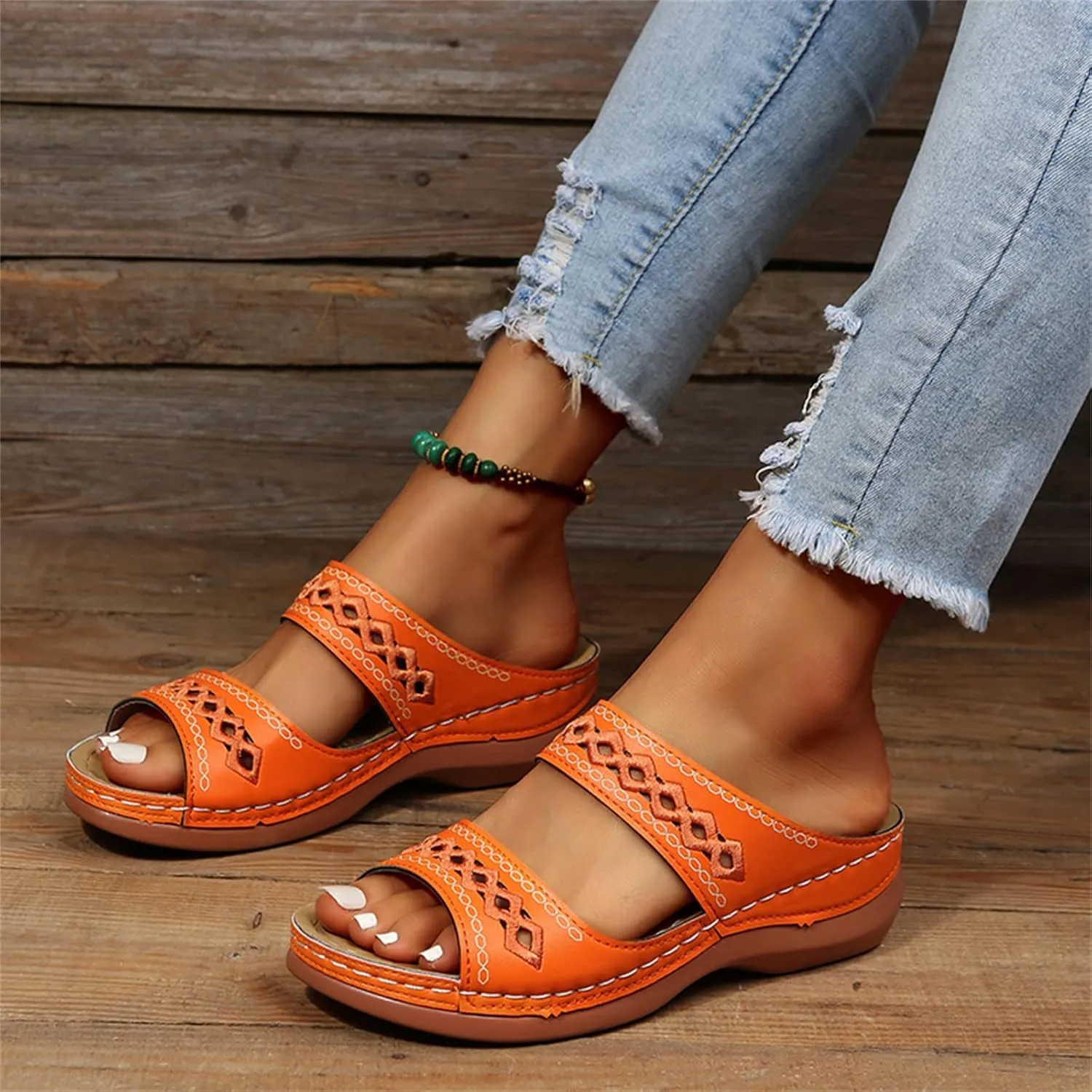Ladmiple Sandals Women Dressy Summer Flat Island Cute Casual Beach Shoes Orthotic Flips Flops Arch Support Orthopedic Slides