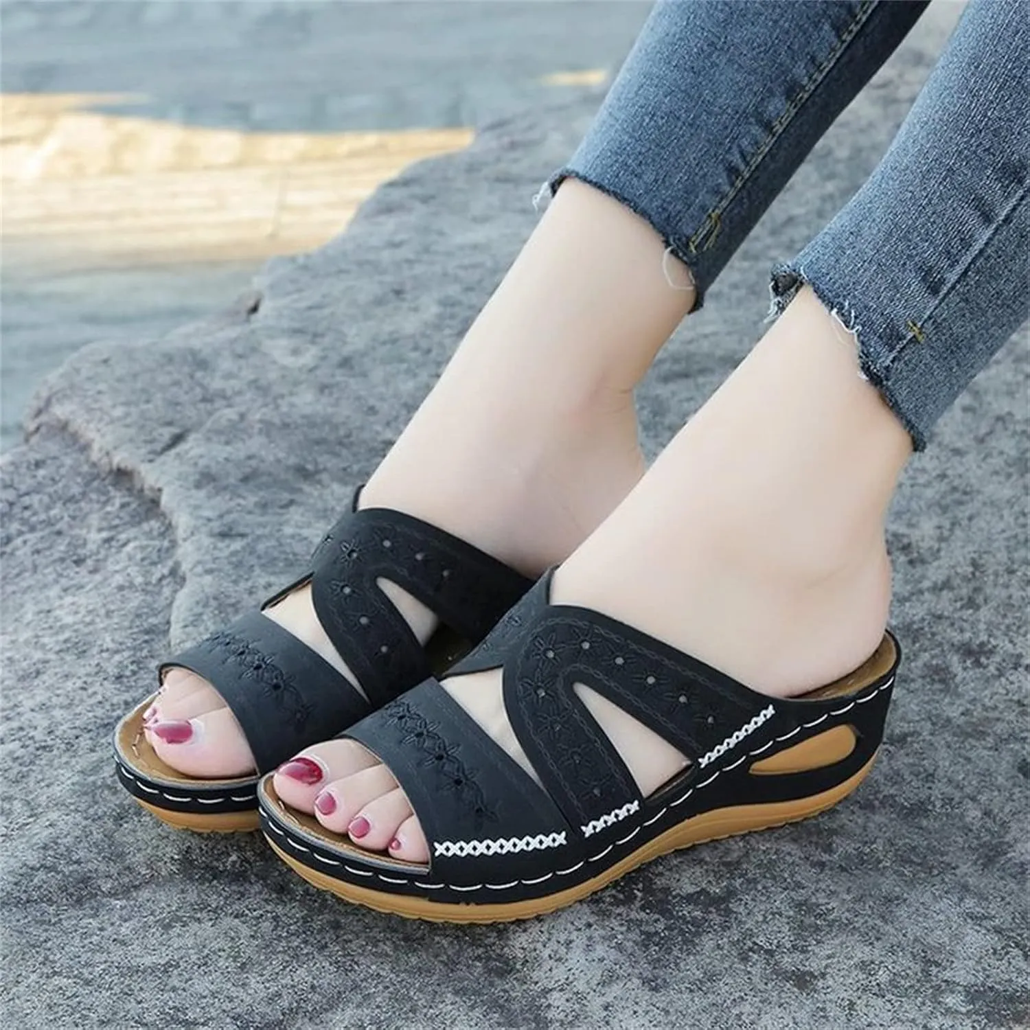Ladmiple Sandals Women Fashion Flat Fashion Orthotic Slides Orthopedic Flip Flops Slipper With Plantar Fasciitis Arch Support