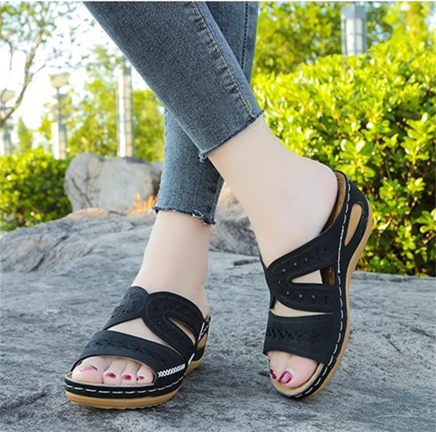 Ladmiple Sandals Women Fashion Flat Fashion Orthotic Slides Orthopedic Flip Flops Slipper With Plantar Fasciitis Arch Support