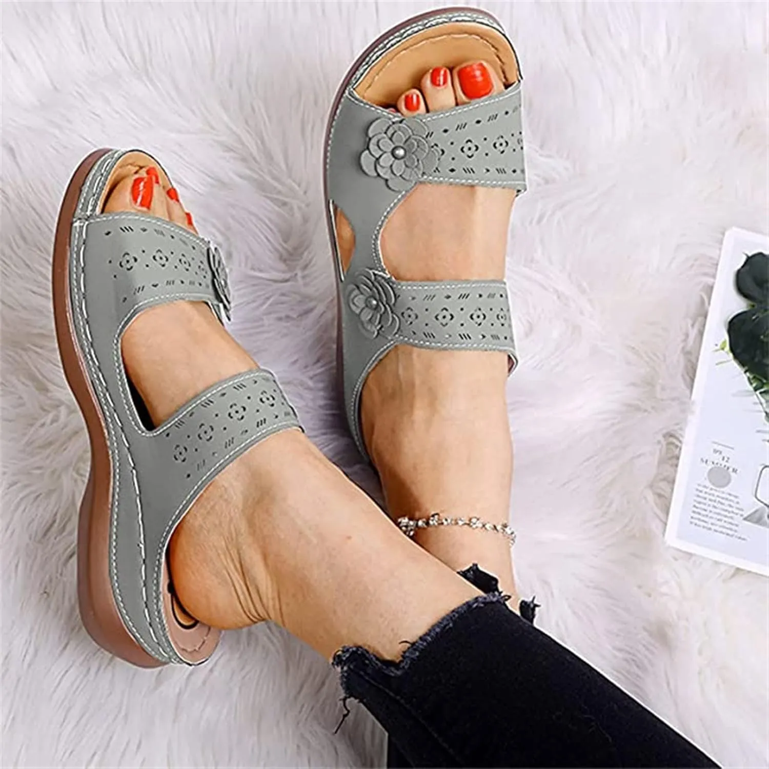 Ladmiple Womens Sandals Comfortable Walking Orthotic Flips Flops Arch Support Flat feet Plantar Fasciitis Orthopedic Slides