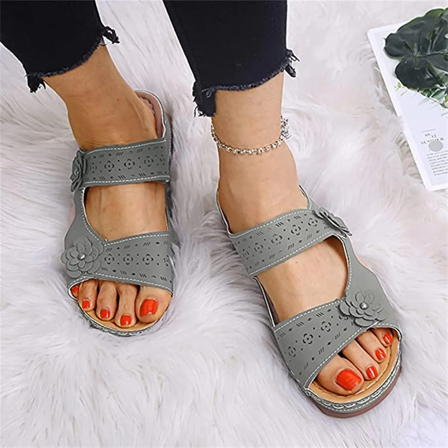 Ladmiple Womens Sandals Comfortable Walking Orthotic Flips Flops Arch Support Flat feet Plantar Fasciitis Orthopedic Slides