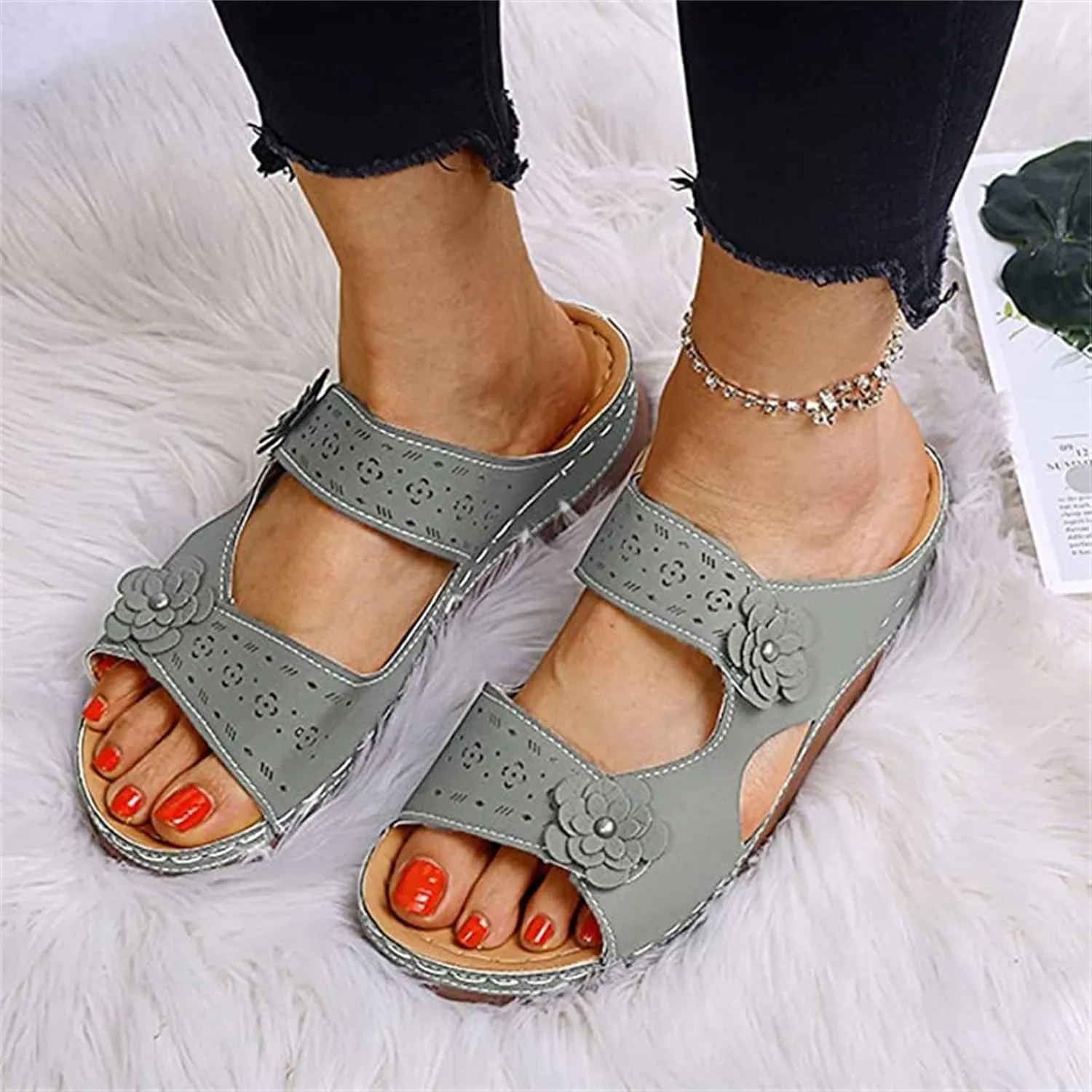Ladmiple Womens Sandals Comfortable Walking Orthotic Flips Flops Arch Support Flat feet Plantar Fasciitis Orthopedic Slides