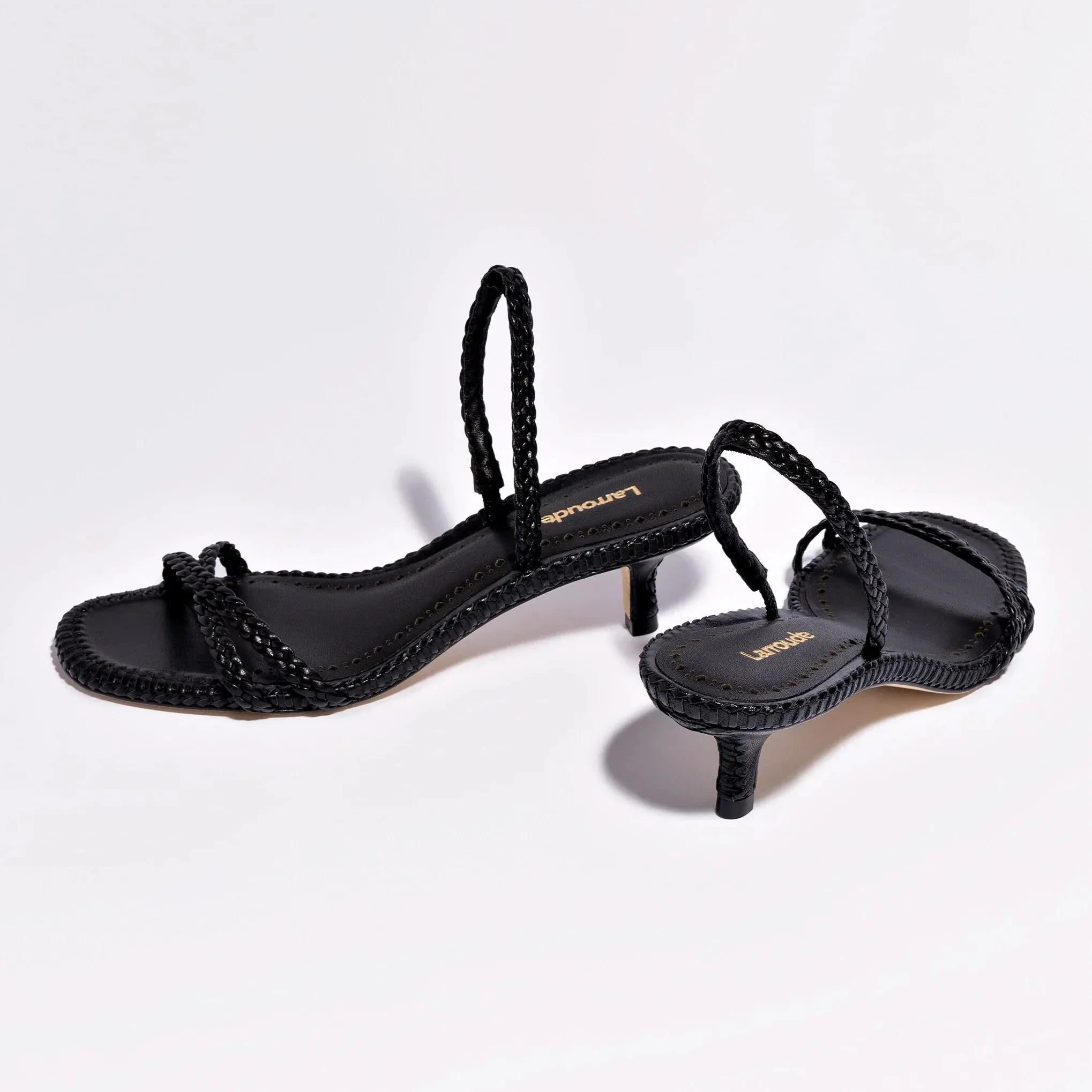 Larroude Mini Annie Sandal In Black Leather