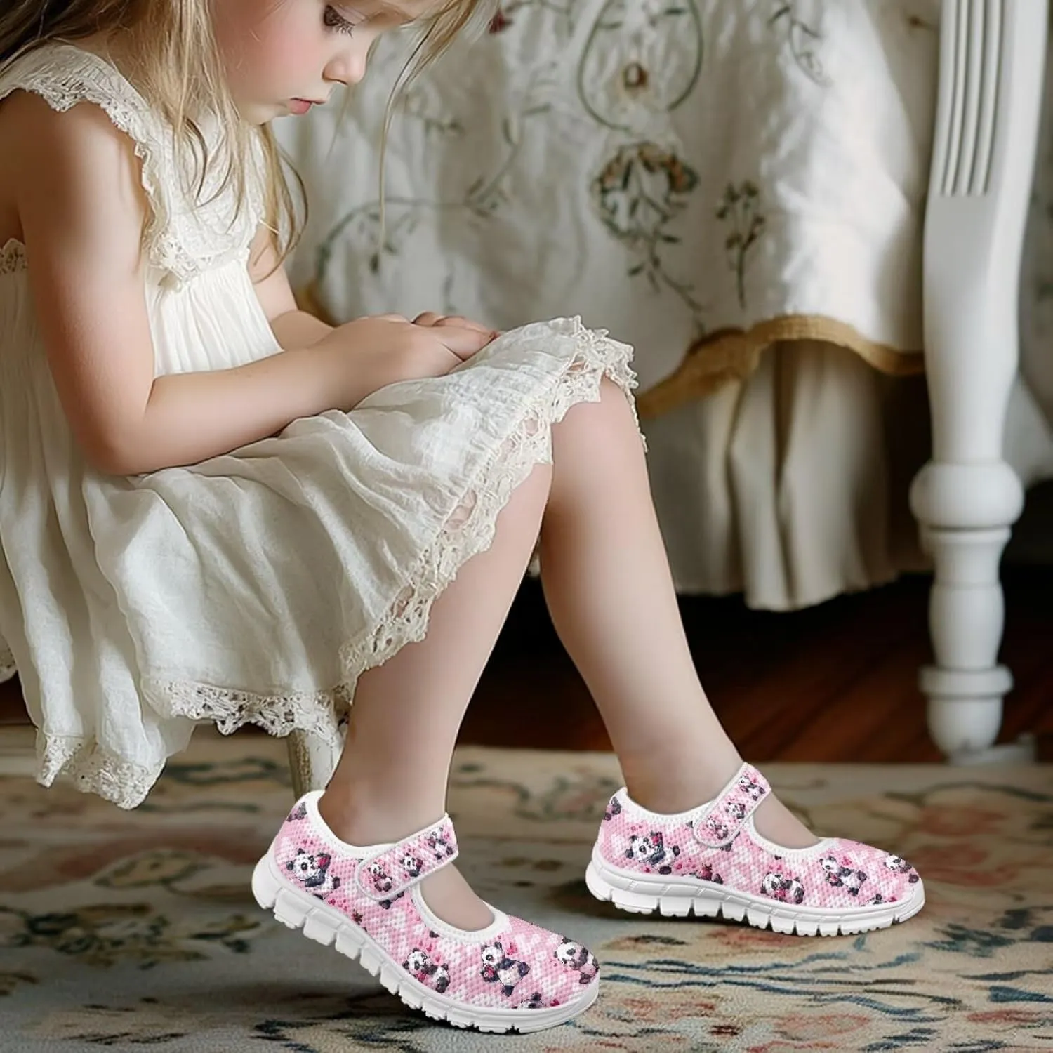 Little Girl Mary Jane Shoes Mesh Sneaker Princess Dress Shoes Slip on Casual Walking Shoes Kids Sport Shoes Wedding Party Flats