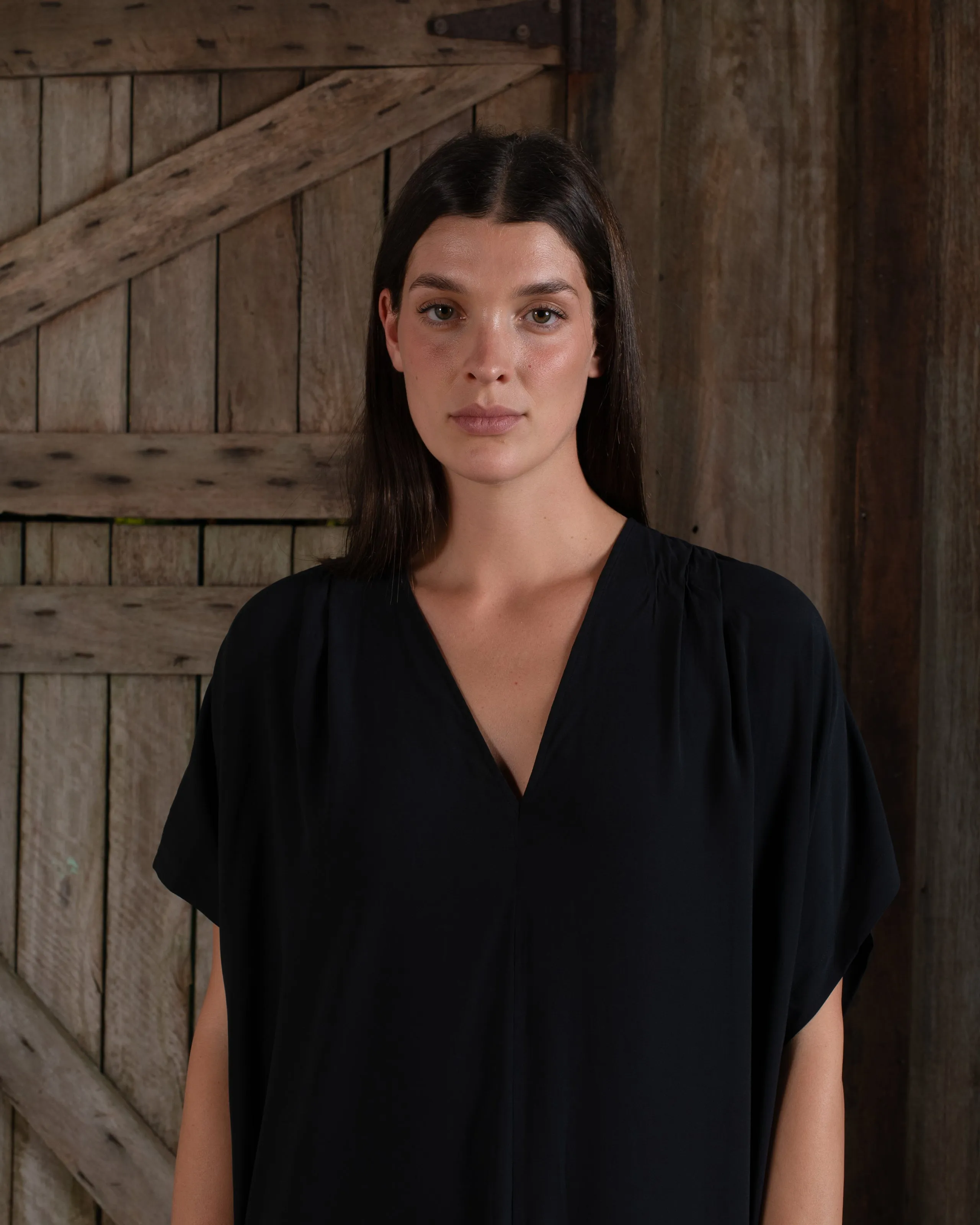 Long Kaftan Stretch Silk Black