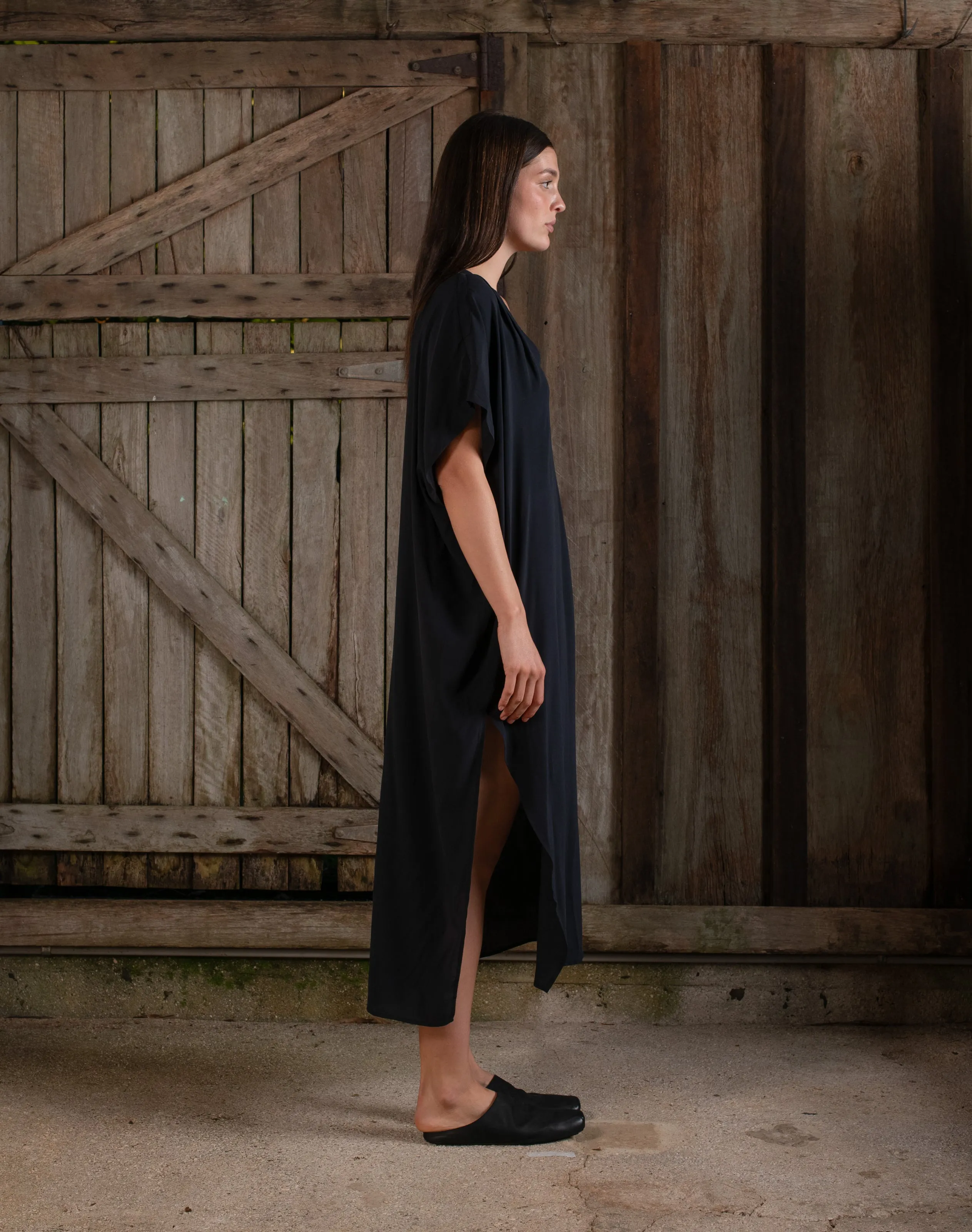 Long Kaftan Stretch Silk Black