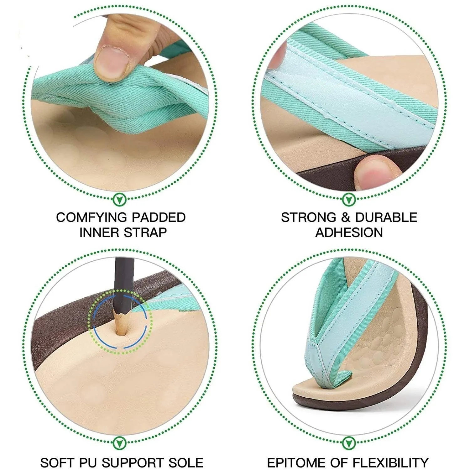Megnya Mint Green Cushioned Memory Foam Orthotic flip flops.