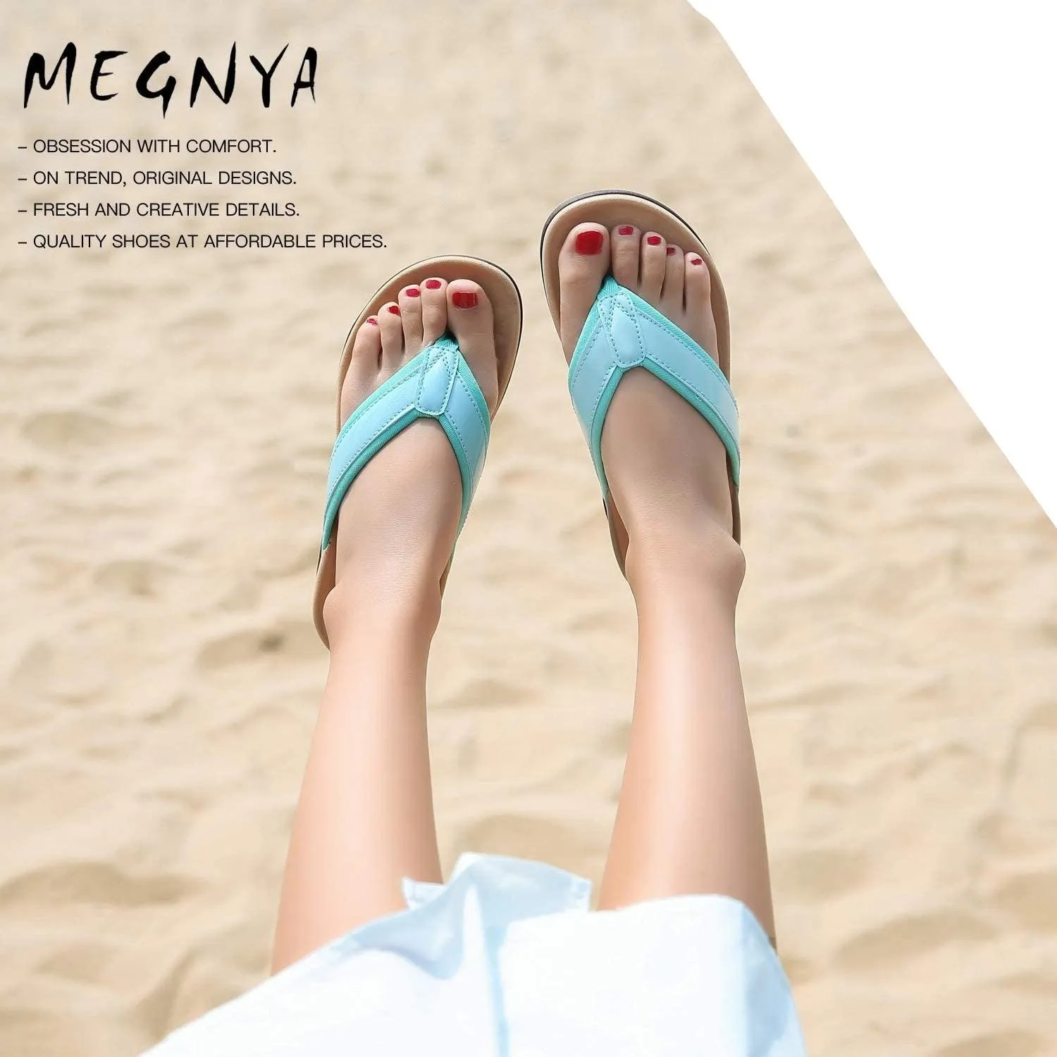 Megnya Mint Green Cushioned Memory Foam Orthotic flip flops.