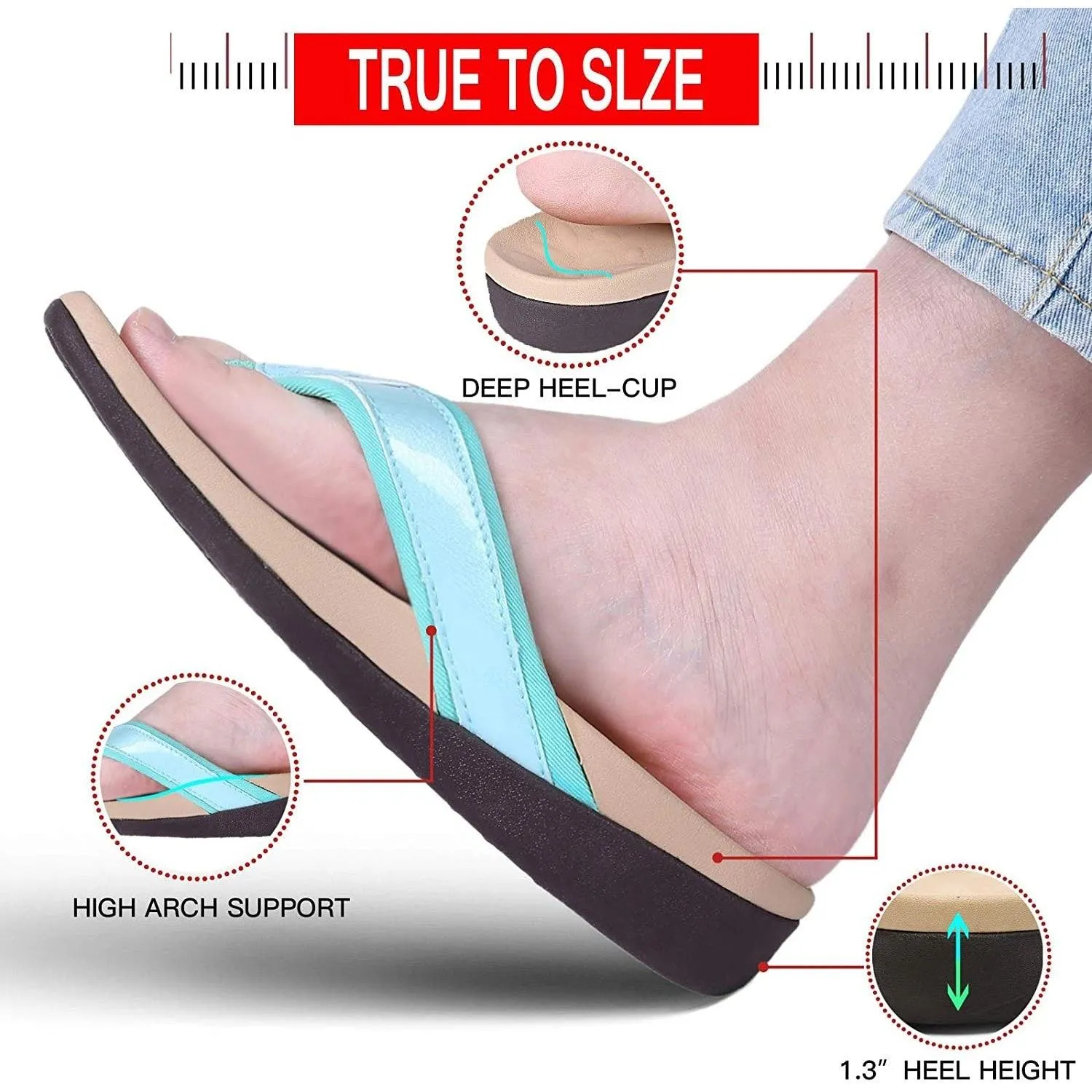 Megnya Mint Green Cushioned Memory Foam Orthotic flip flops.