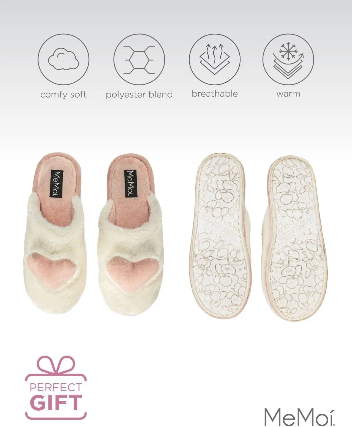 MeMoi Women's 3D Heart Plush Slippers