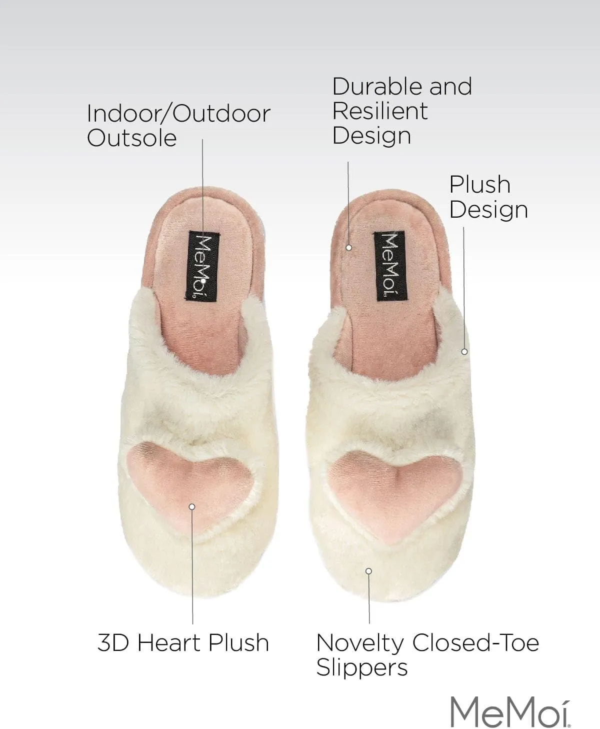 MeMoi Women's 3D Heart Plush Slippers