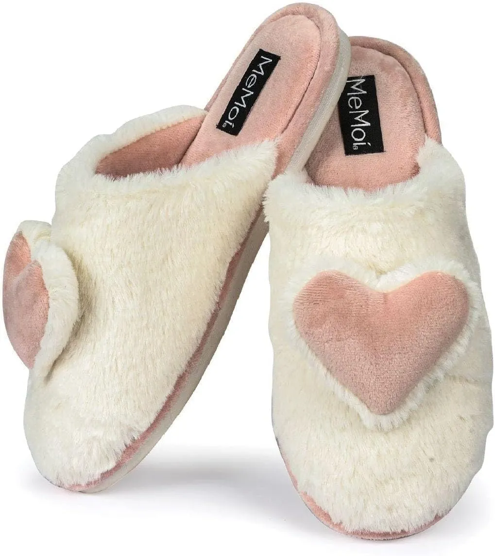MeMoi Women's 3D Heart Plush Slippers
