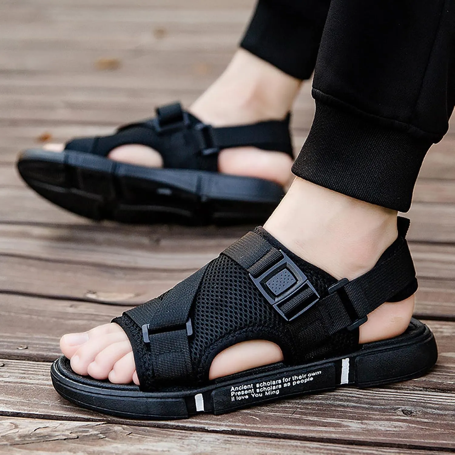 Men Sports Sandals Fashion Solid Color Hollow Out Casual Breathable Slippers Shoes Comfort Sandals