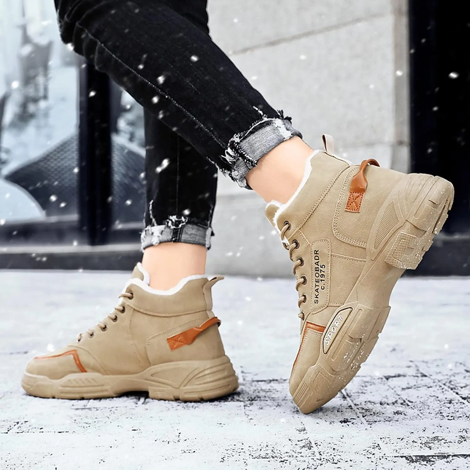 Men Work Boots Slip On Hiking Sneakers Shoes with Fur Lined Working Shoes for Women with Zipper Lightweight Outdoor Botas Mid Ankle Work Casual Hike Grounded Footwear