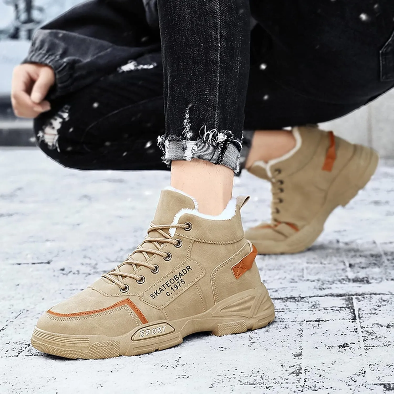 Men Work Boots Slip On Hiking Sneakers Shoes with Fur Lined Working Shoes for Women with Zipper Lightweight Outdoor Botas Mid Ankle Work Casual Hike Grounded Footwear