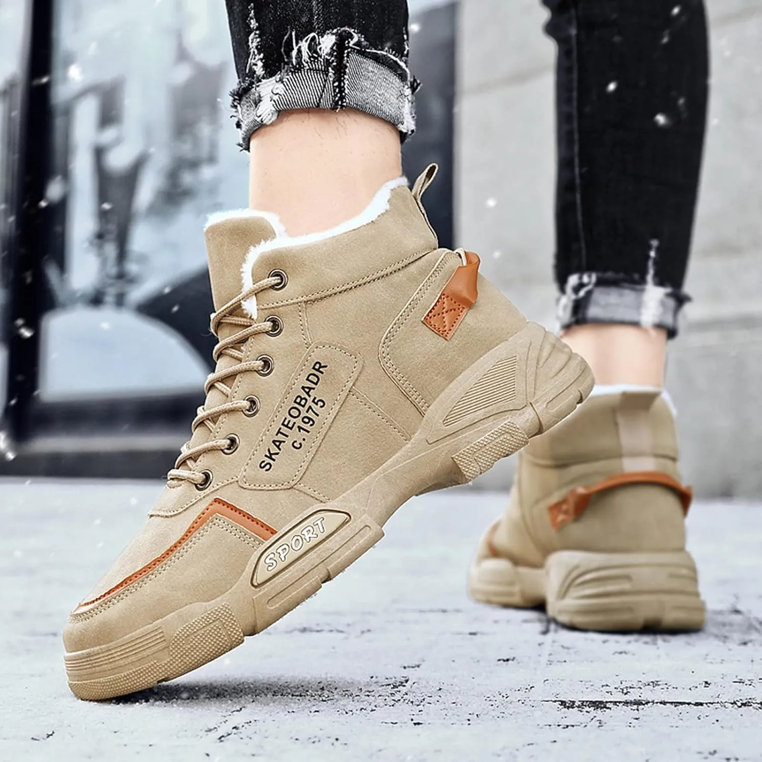 Men Work Boots Slip On Hiking Sneakers Shoes with Fur Lined Working Shoes for Women with Zipper Lightweight Outdoor Botas Mid Ankle Work Casual Hike Grounded Footwear