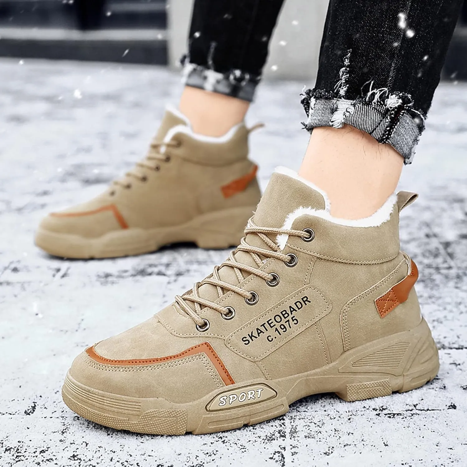 Men Work Boots Slip On Hiking Sneakers Shoes with Fur Lined Working Shoes for Women with Zipper Lightweight Outdoor Botas Mid Ankle Work Casual Hike Grounded Footwear