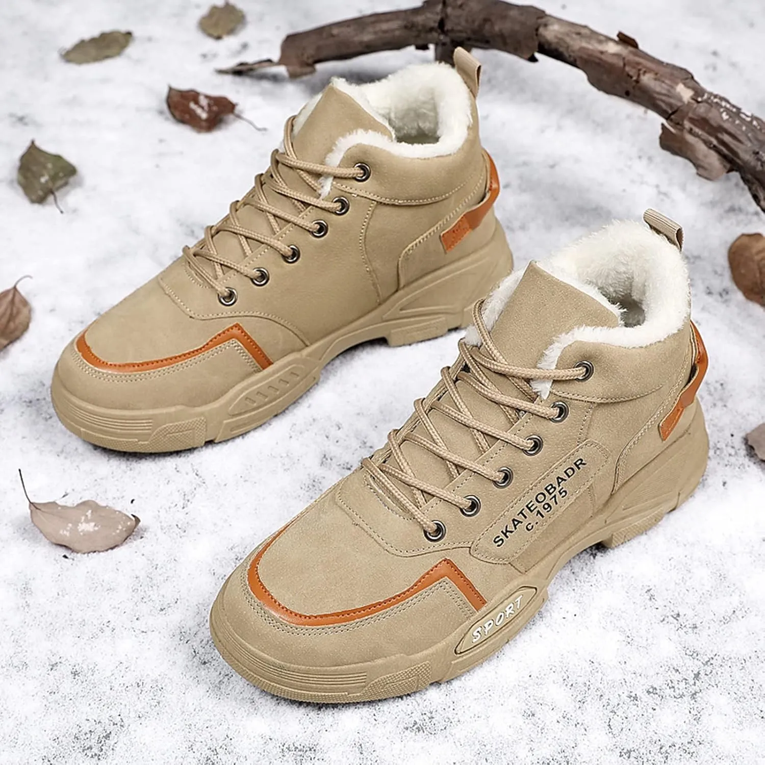Men Work Boots Slip On Hiking Sneakers Shoes with Fur Lined Working Shoes for Women with Zipper Lightweight Outdoor Botas Mid Ankle Work Casual Hike Grounded Footwear