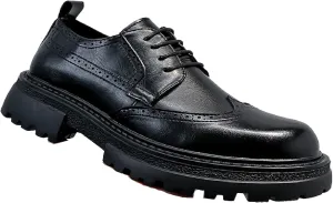 Men's Wingtip Chunky Heel Dress Oxford Shoes Vintage Comfor Platform Lace-Up Casual Brogue Loafers Formal Anti-Slip Derby Shoes