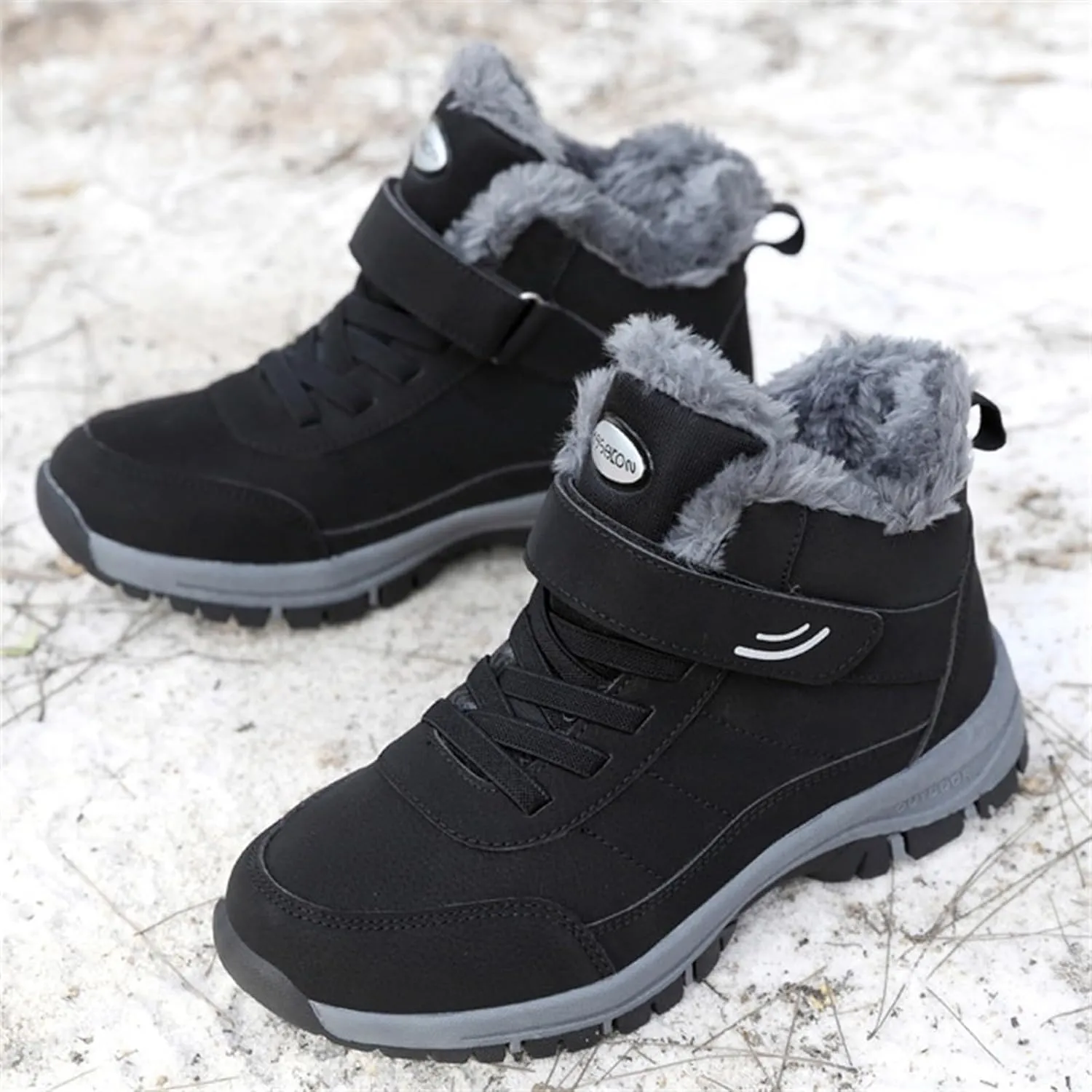 Mens Work Boots Steel Toe Hiking Sneakers Shoes Warm Fur Lined Women Safety Toe Shoes Insulated Waterproof Outdoor Shoes Leather Comfortable Hike Grounded Footwear