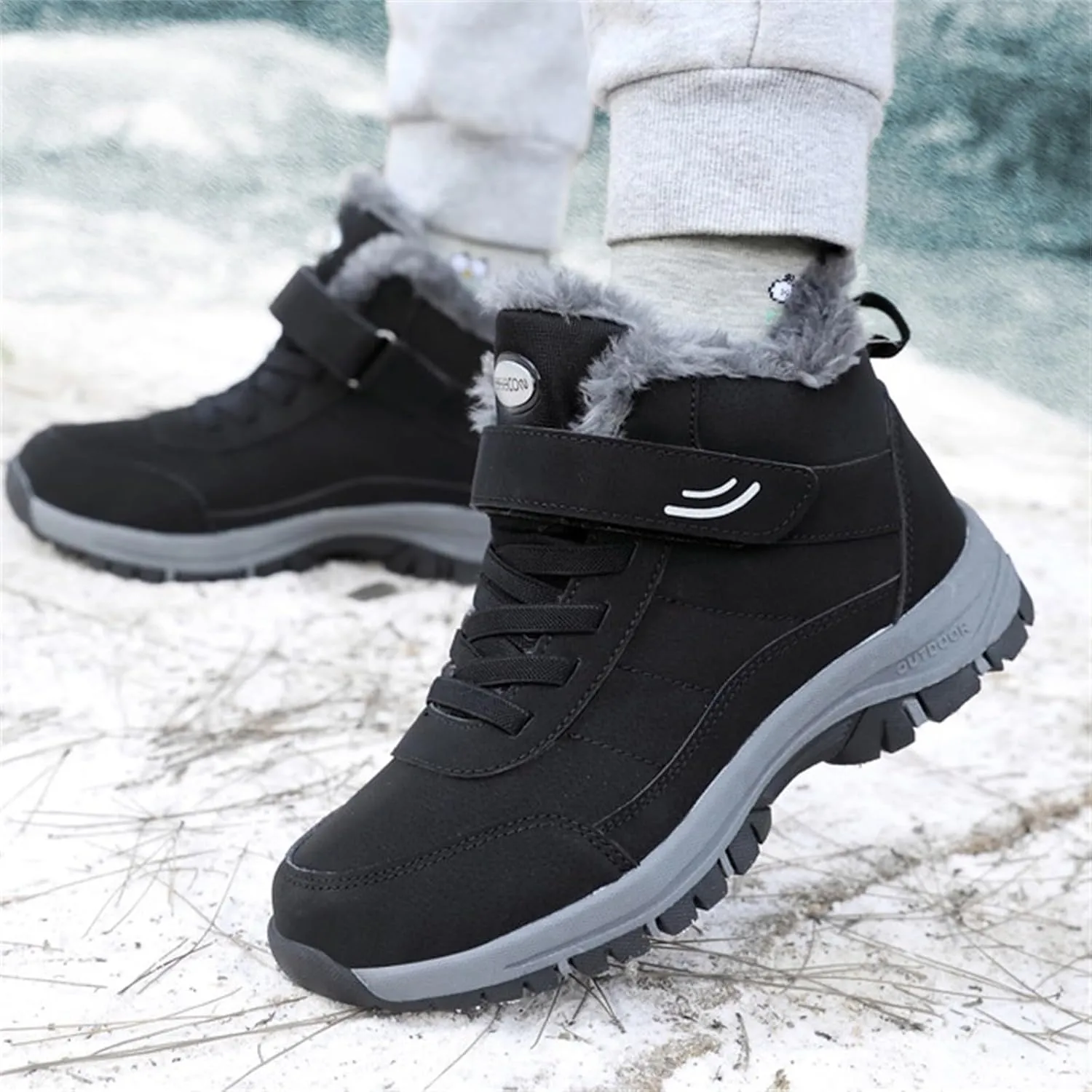 Mens Work Boots Steel Toe Hiking Sneakers Shoes Warm Fur Lined Women Safety Toe Shoes Insulated Waterproof Outdoor Shoes Leather Comfortable Hike Grounded Footwear
