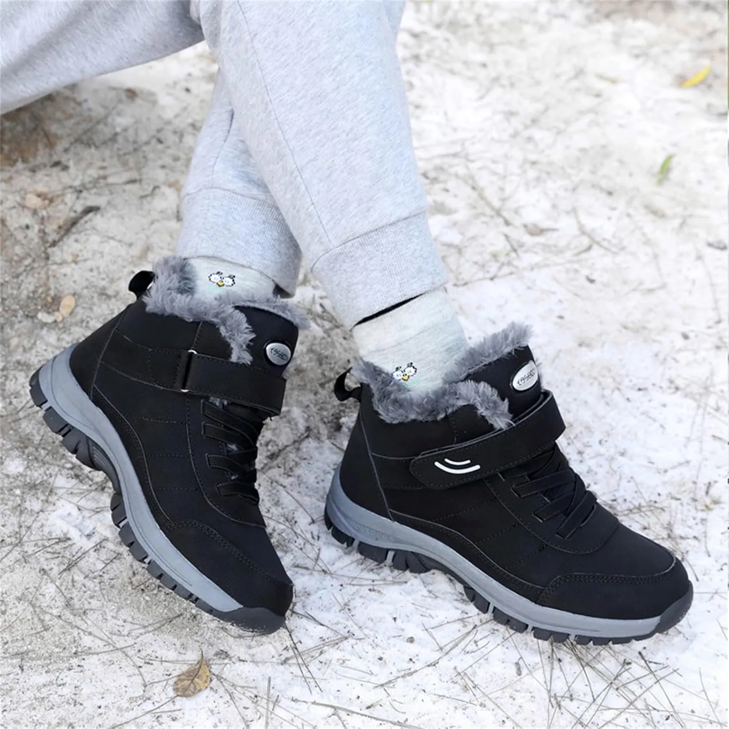 Mens Work Boots Steel Toe Hiking Sneakers Shoes Warm Fur Lined Women Safety Toe Shoes Insulated Waterproof Outdoor Shoes Leather Comfortable Hike Grounded Footwear