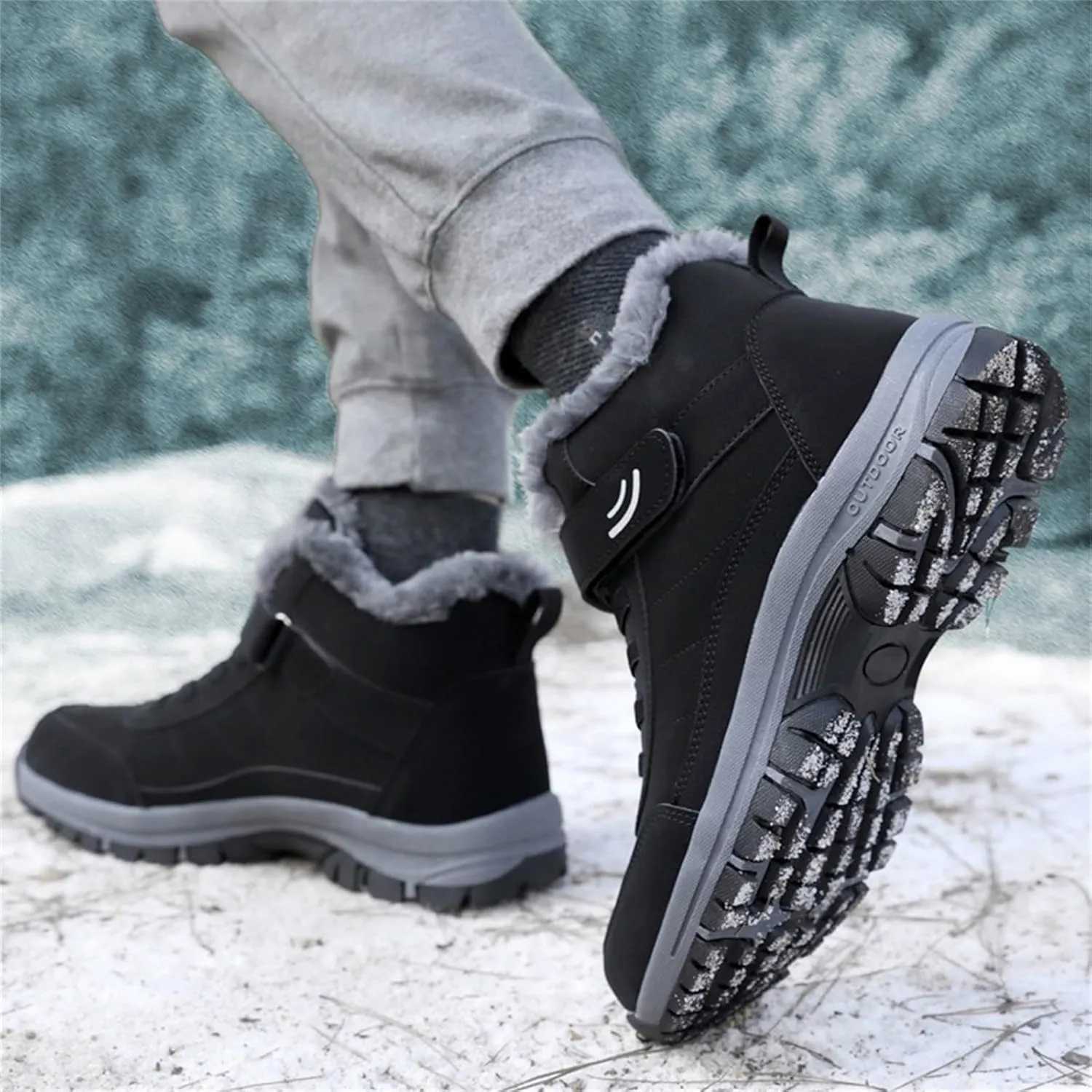 Mens Work Boots Steel Toe Hiking Sneakers Shoes Warm Fur Lined Women Safety Toe Shoes Insulated Waterproof Outdoor Shoes Leather Comfortable Hike Grounded Footwear