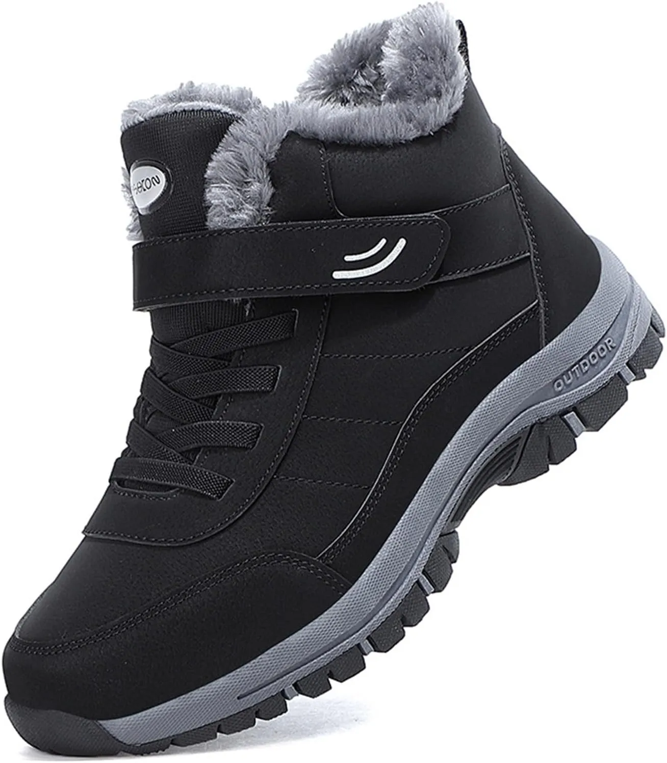Mens Work Boots Steel Toe Hiking Sneakers Shoes Warm Fur Lined Women Safety Toe Shoes Insulated Waterproof Outdoor Shoes Leather Comfortable Hike Grounded Footwear