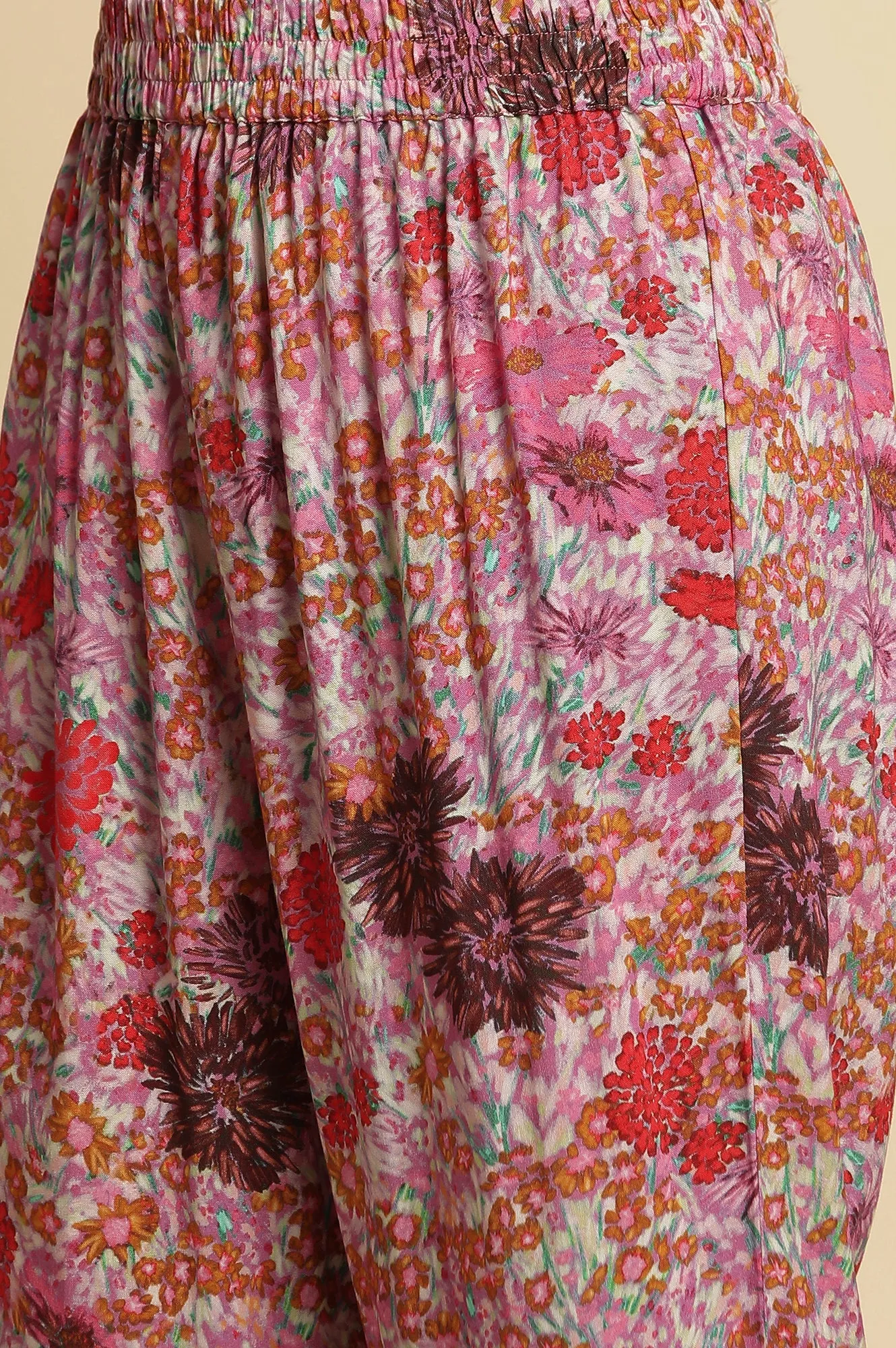 Pink Floral Printed Rayon Kurta, Pants And Dupatta Set