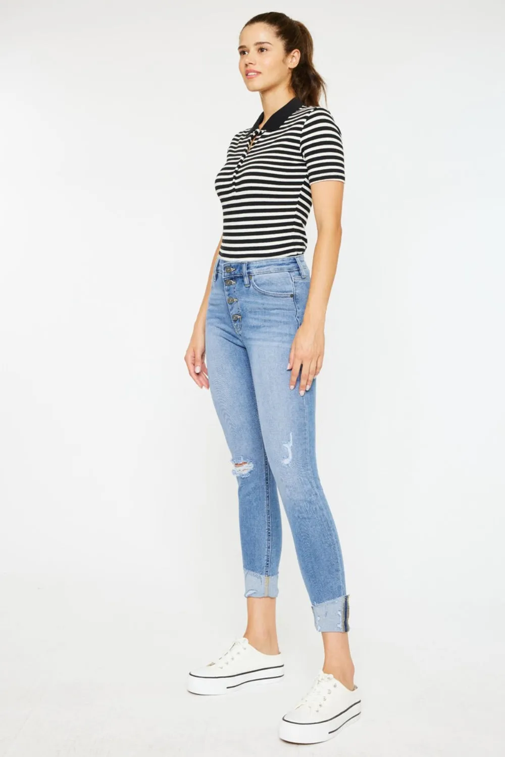 PRE-ORDER: Kancan Distressed Cat's Whiskers Button Fly Jeans