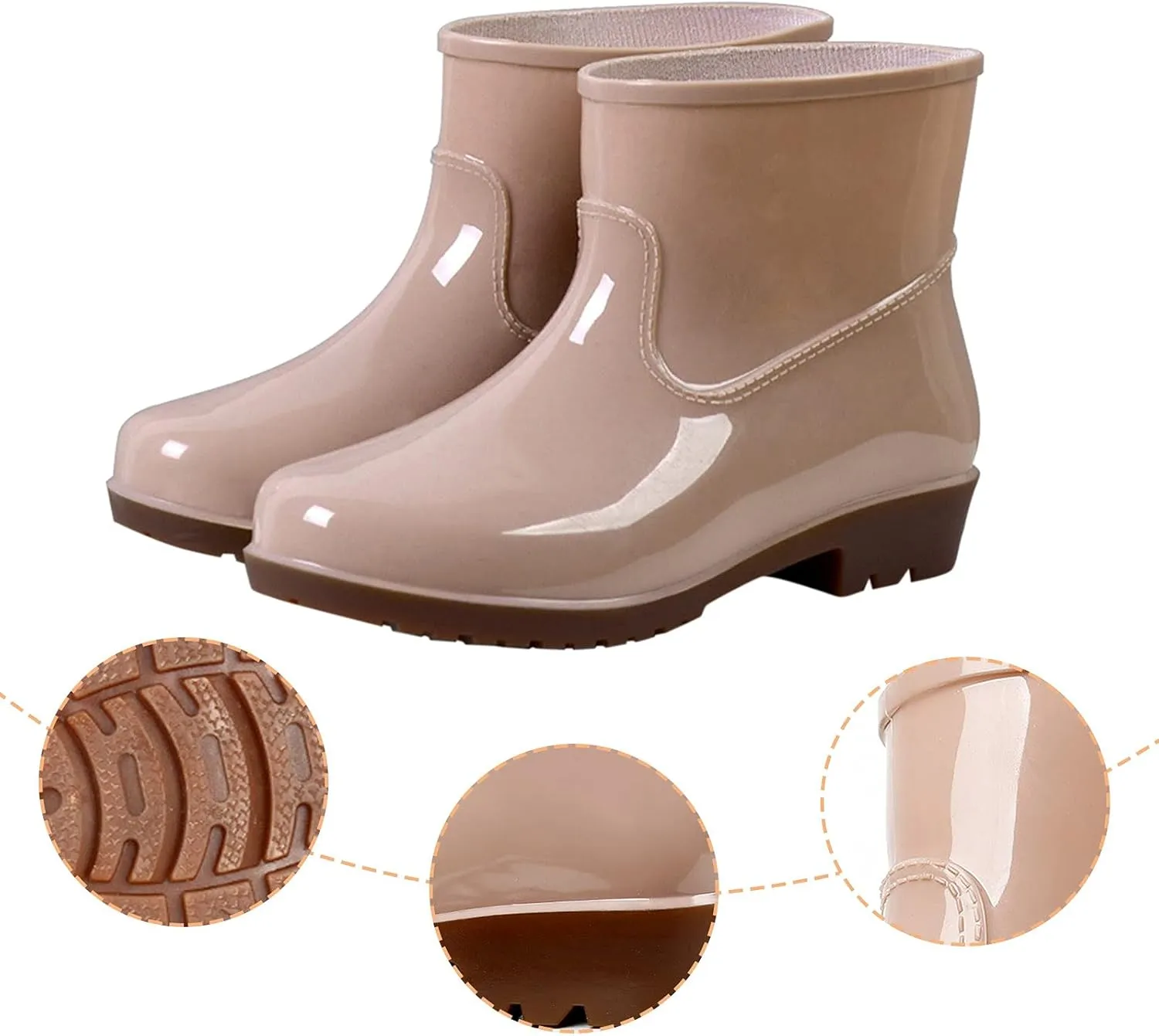 Rain Boots for Women Booties Short Waterproof Chelsea Boots Ankle Platform Rubber with Chunky Heel Rain Boots Outdoor Garden