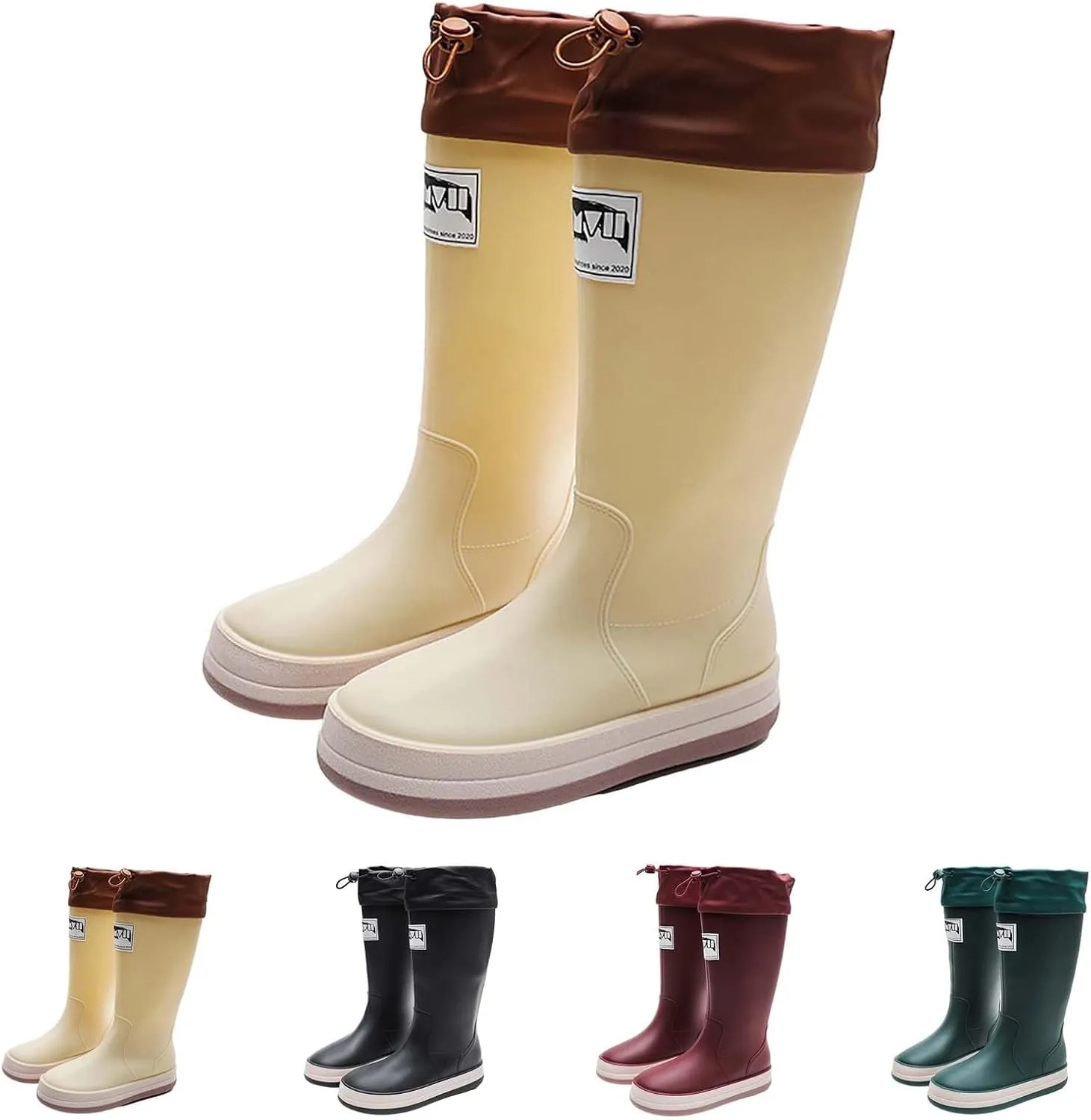 Rain Boots Women Tall Waterproof Mens Grounded Footwear Lace Up Fall Booties 2024 Low Heel Slip On Barefoot Shoes Women's Ankle Rain Boots Rubber Fishing Deck