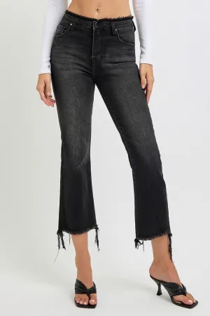RISEN Black Raw Hem Cropped Flare Jeans