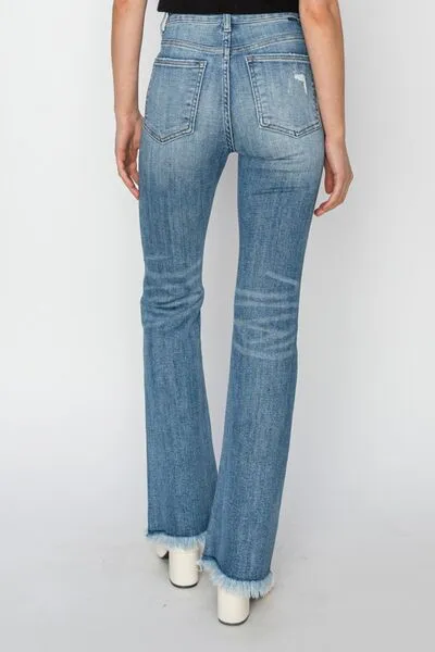 RISEN Full Size High Rise Frayed Hem Bootcut Jeans Plus Size