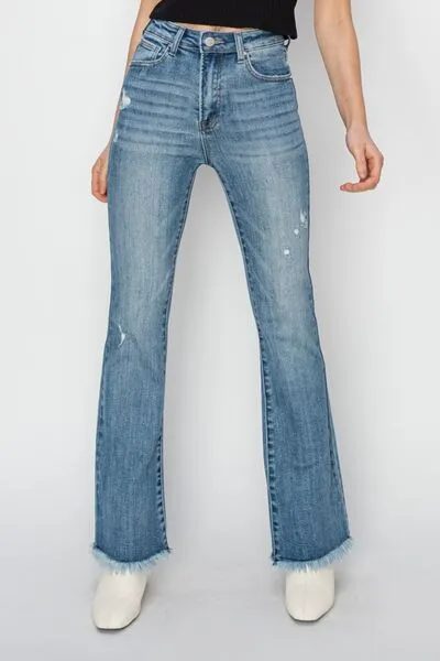 RISEN Full Size High Rise Frayed Hem Bootcut Jeans Plus Size