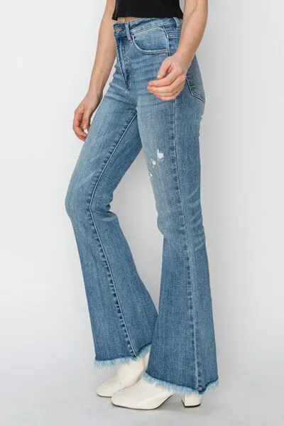 RISEN Full Size High Rise Frayed Hem Bootcut Jeans Plus Size