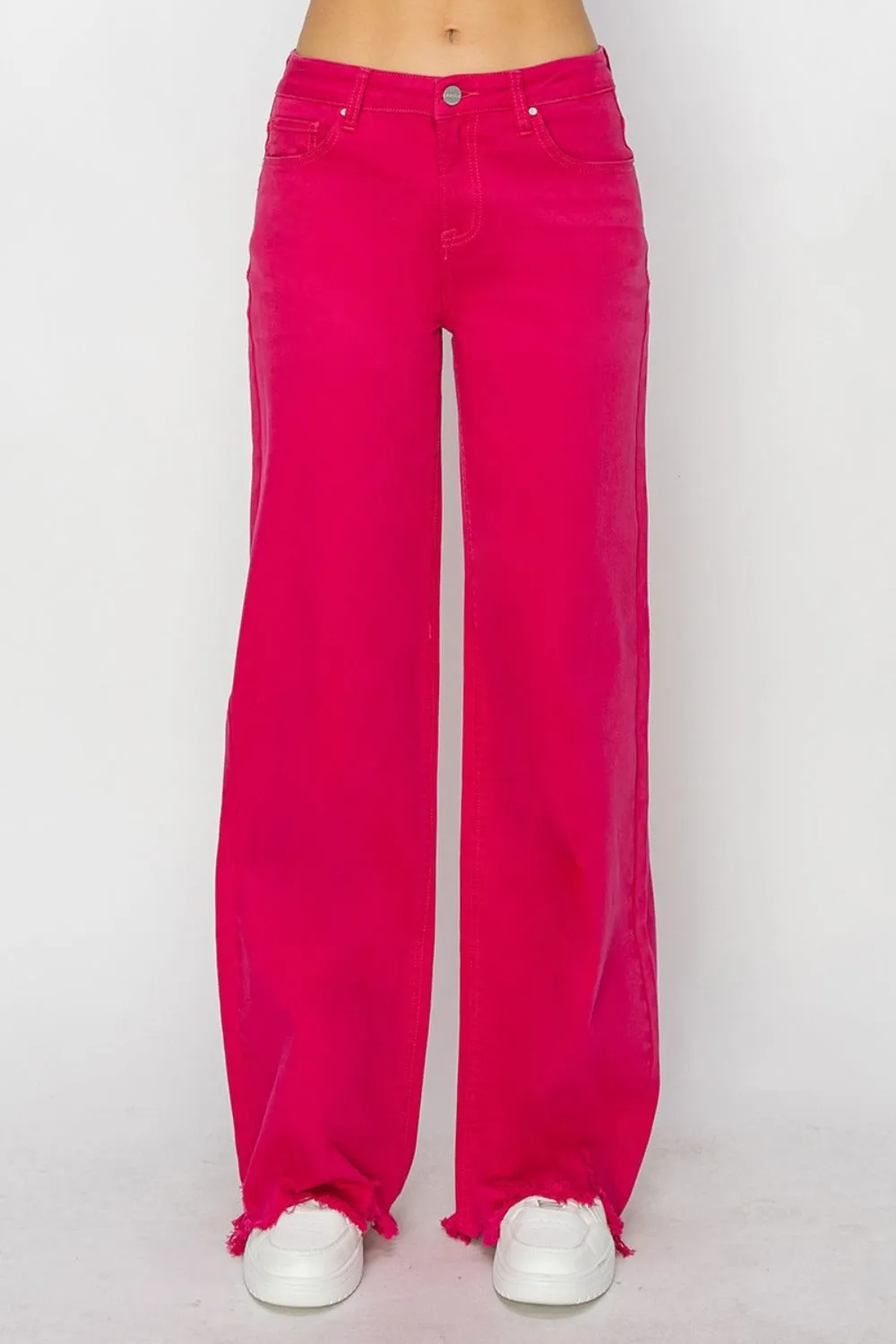 RISEN High Rise Wide Leg Jeans - Fuchsia