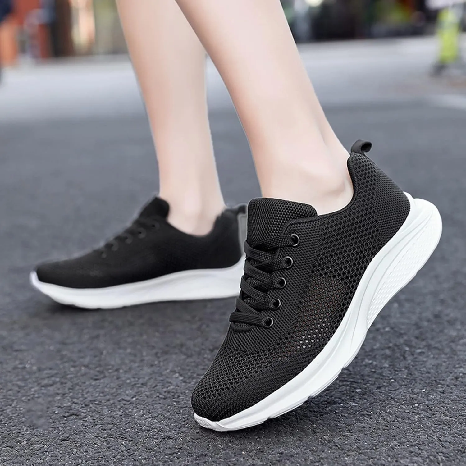 Sneakers for Women Casual Mesh Breathable Lace Up Walking Non Slip Work Shoes Women Athletic Women's Casual Shoes Casual Sneakers Black Tennis Shoe Trainers Shoe