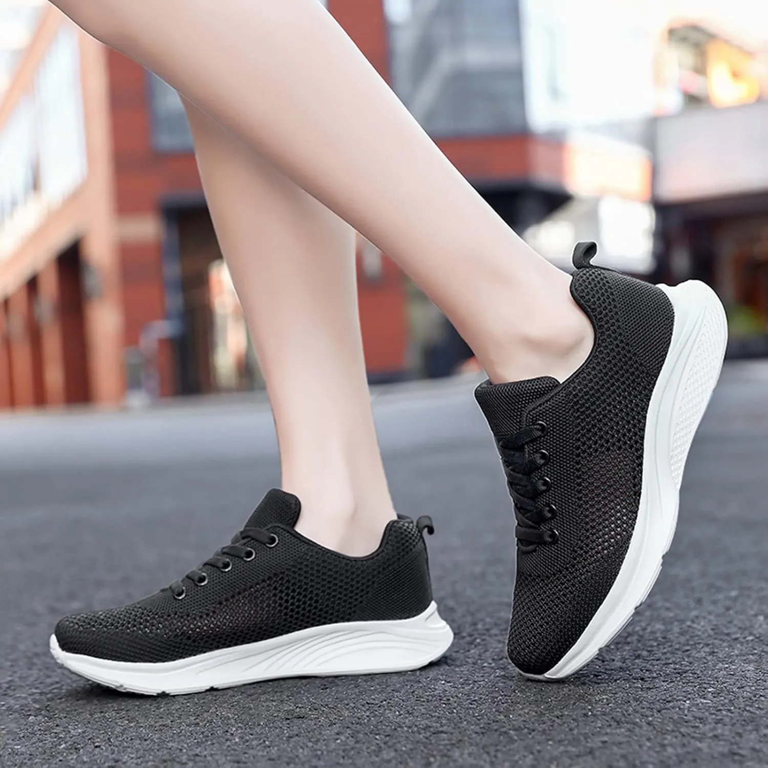 Sneakers for Women Casual Mesh Breathable Lace Up Walking Non Slip Work Shoes Women Athletic Women's Casual Shoes Casual Sneakers Black Tennis Shoe Trainers Shoe