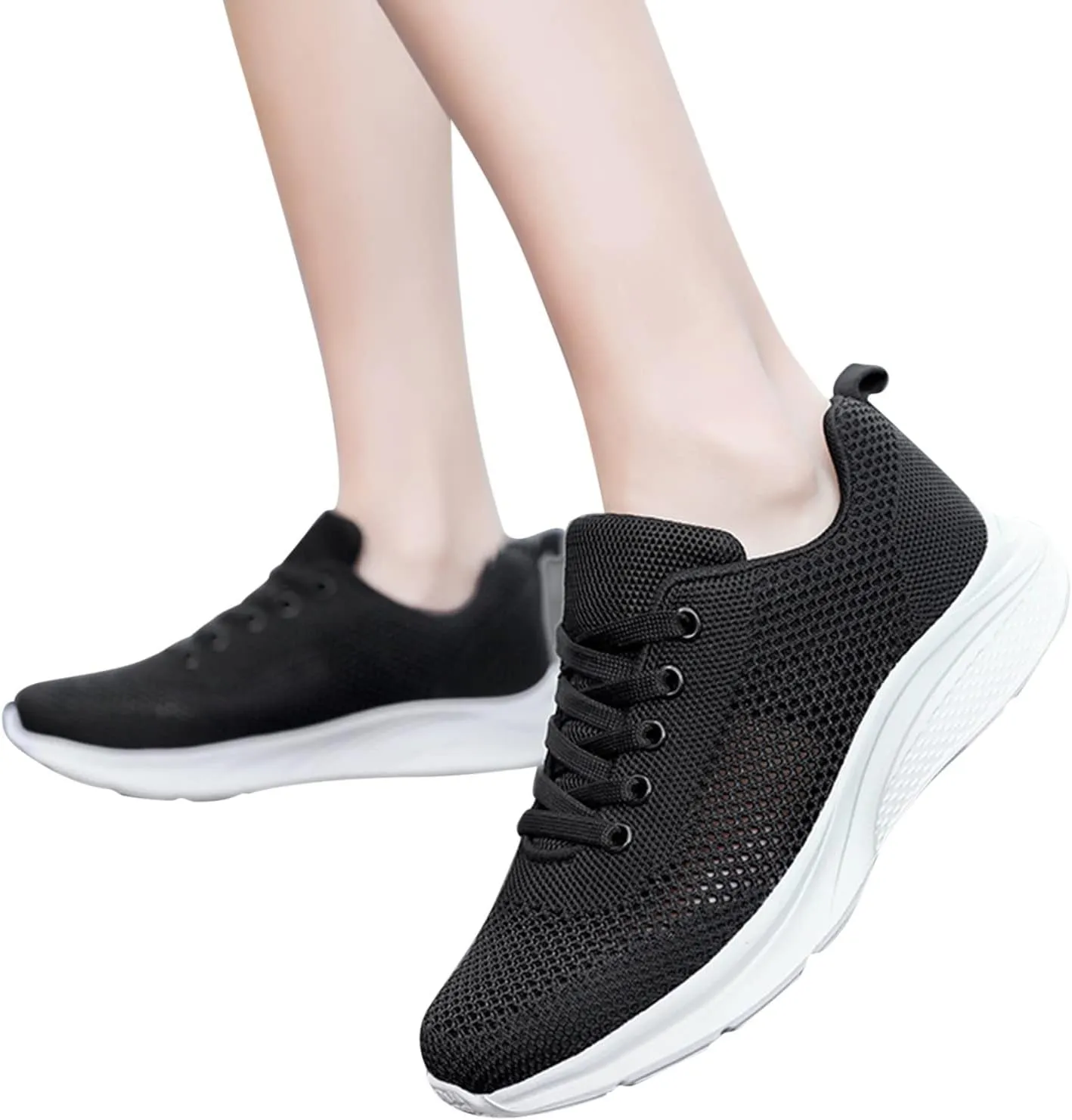 Sneakers for Women Casual Mesh Breathable Lace Up Walking Non Slip Work Shoes Women Athletic Women's Casual Shoes Casual Sneakers Black Tennis Shoe Trainers Shoe