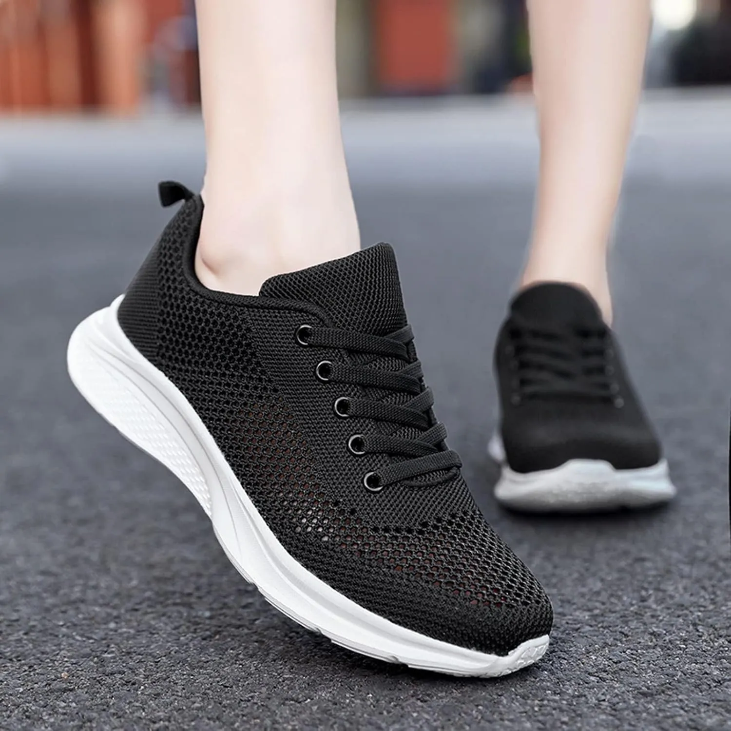 Sneakers for Women Casual Mesh Breathable Lace Up Walking Non Slip Work Shoes Women Athletic Women's Casual Shoes Casual Sneakers Black Tennis Shoe Trainers Shoe