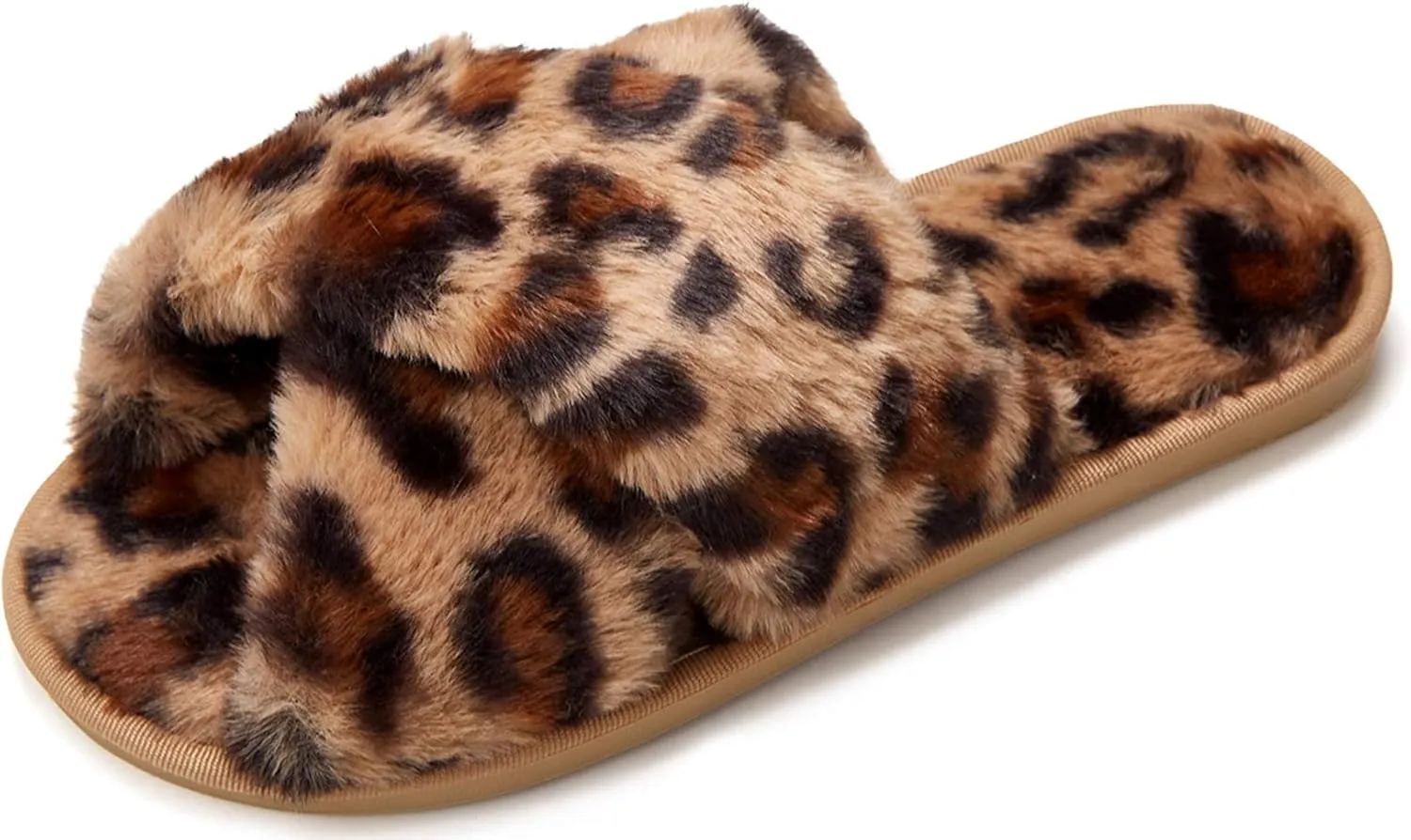 Solyinne Women's Tie-dye Leopard Print Cross Band Soft Plush Fleece House Indoor or Outdoor Slippers