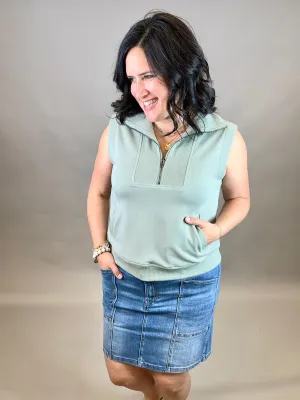 Thyme Zip Front Sleeveless Top