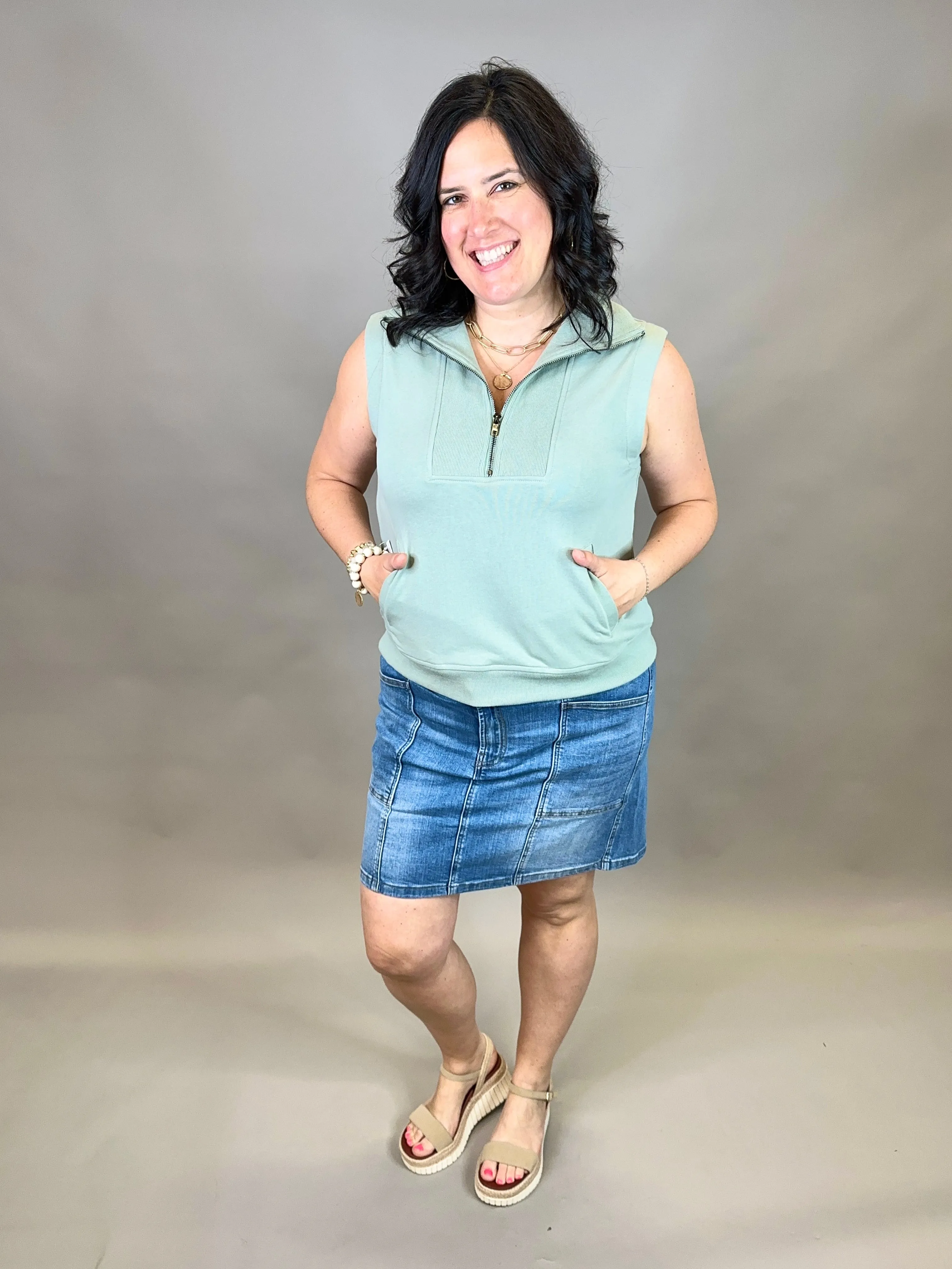Thyme Zip Front Sleeveless Top